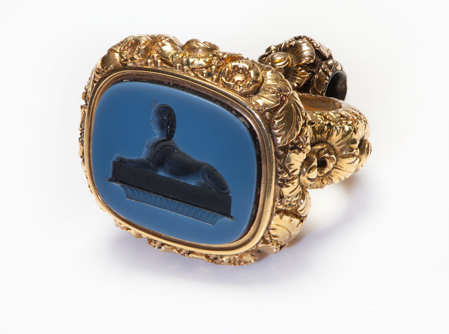 Antique Victorian Repousse Gold Sphinx Intaglio Egyptian Revival Fob