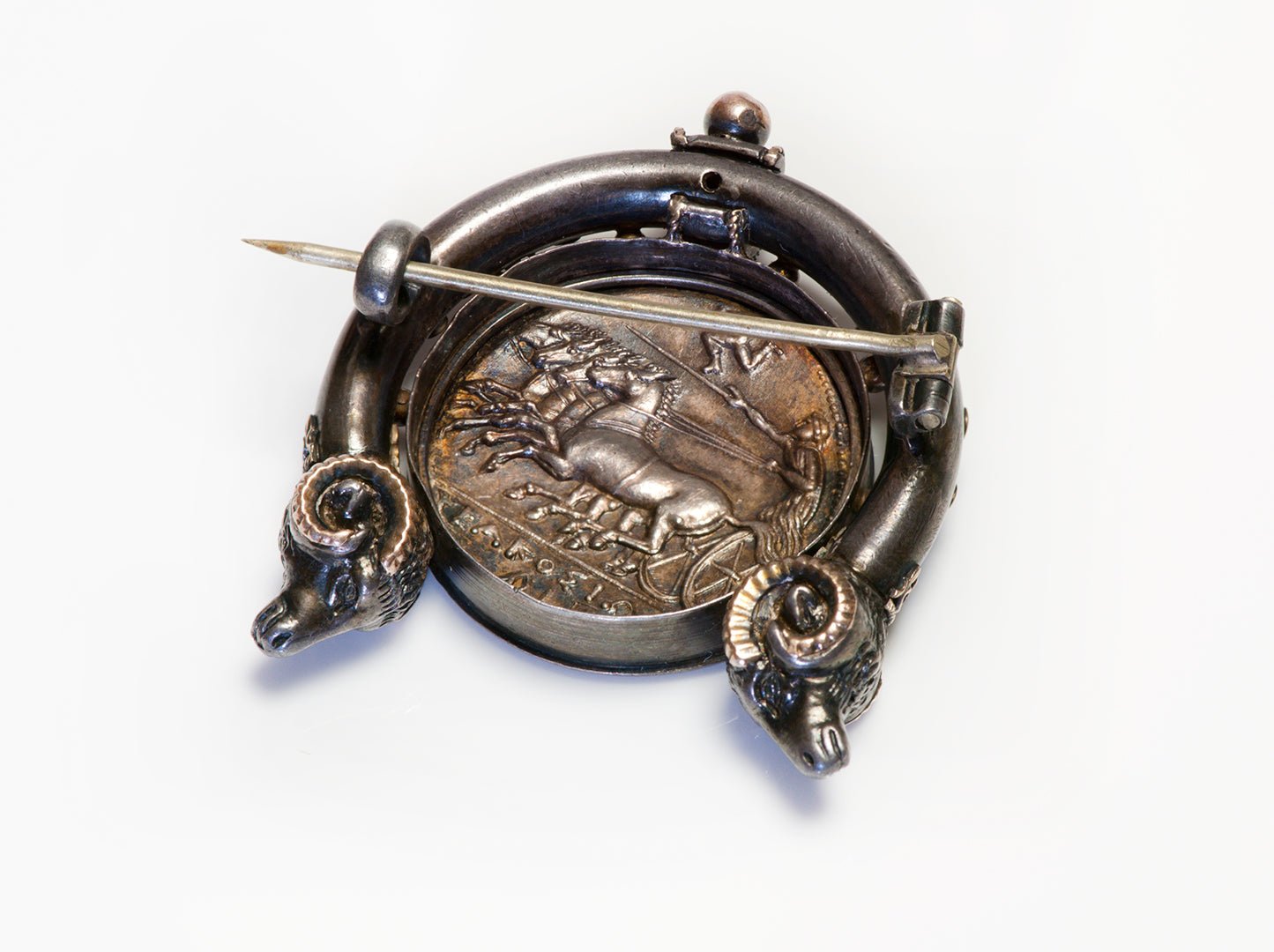 Antique Victorian Silver Gold Brooch Mounted with an Ancient Silver Roman Coin