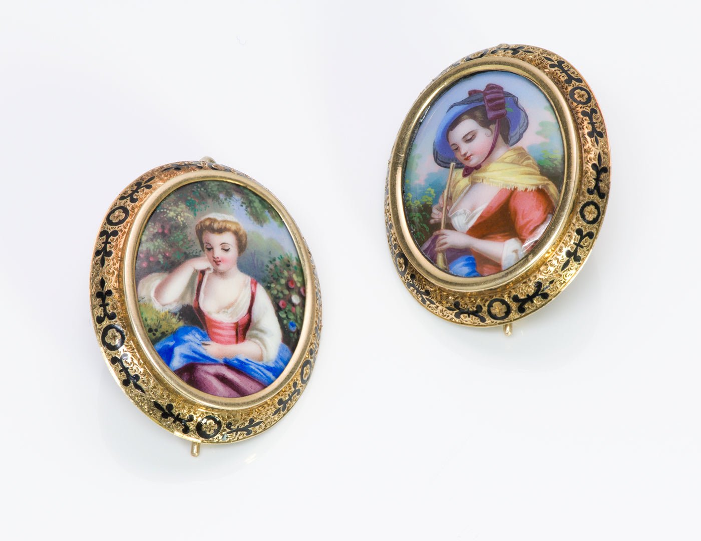 Antique Victorian Swiss Enamel Gold Earrings