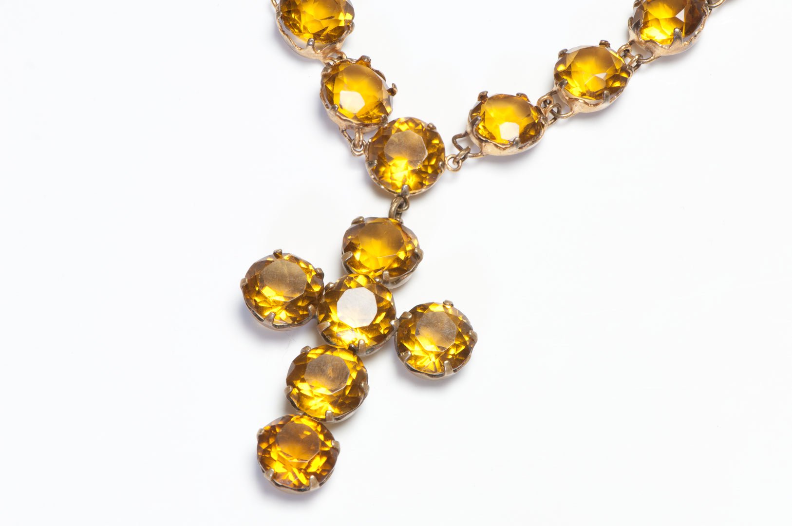 Antique Victorian Yellow Paste Cross Pendant Rivière Necklace