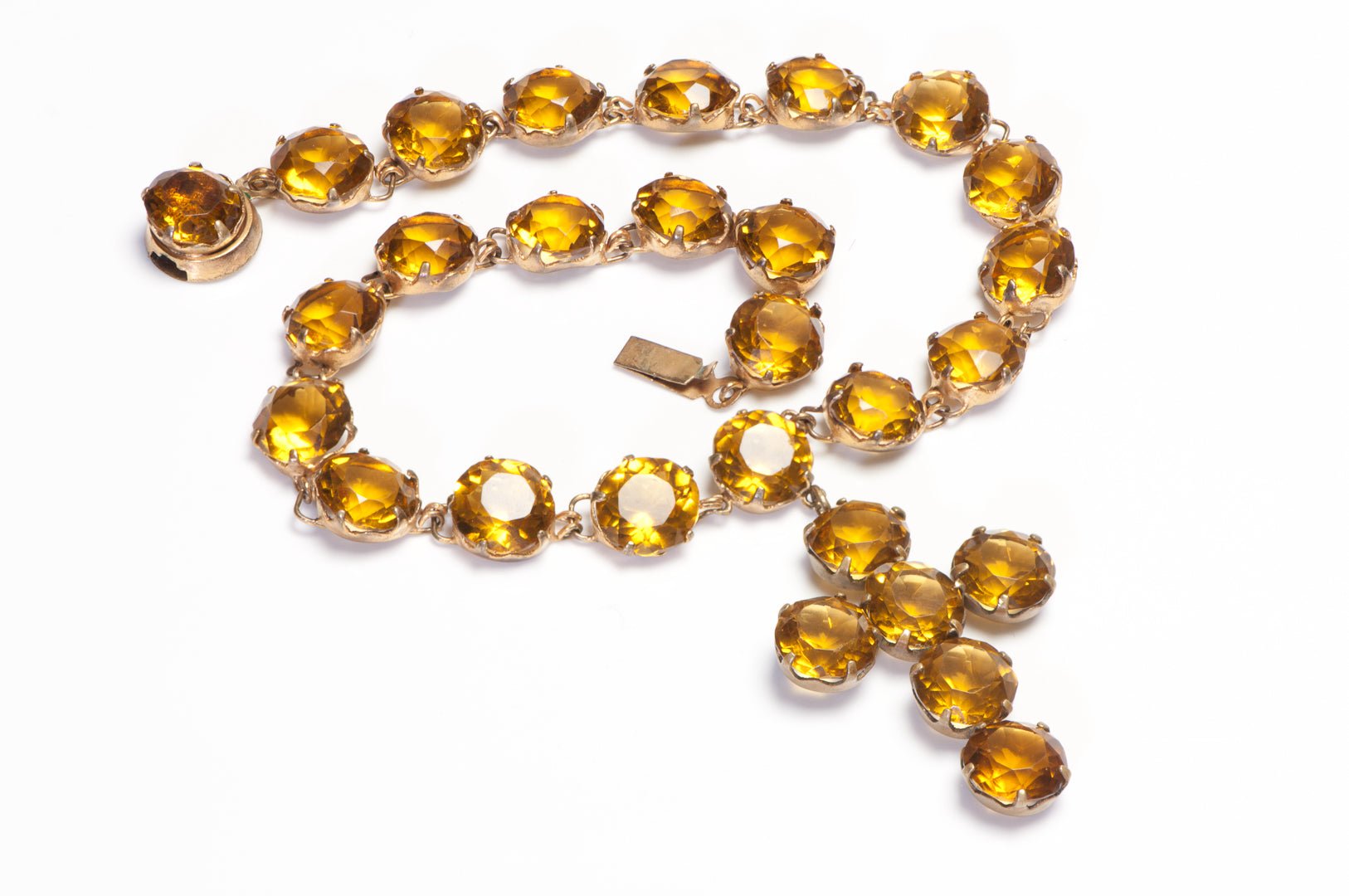 Antique Victorian Yellow Paste Cross Pendant Rivière Necklace