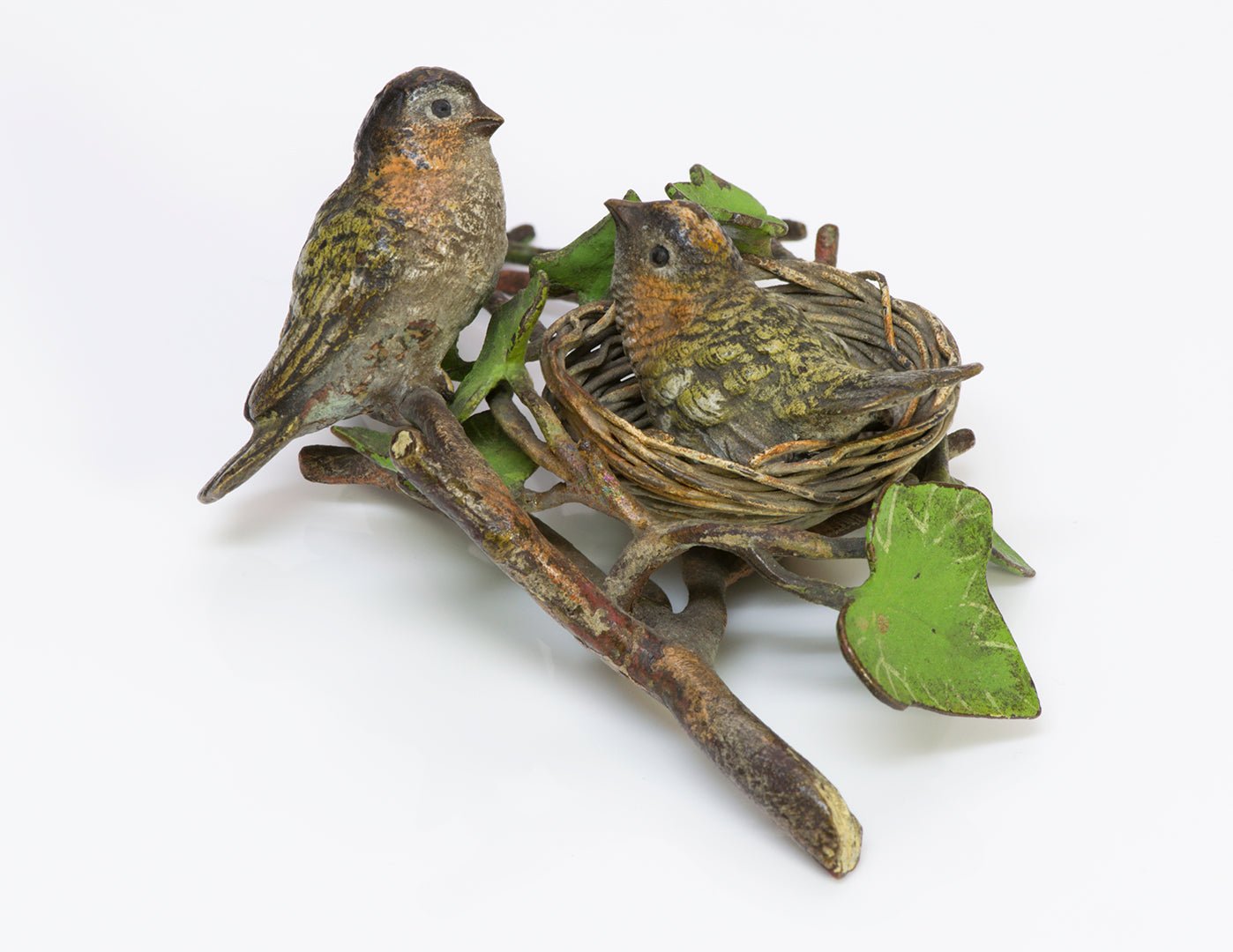 Antique Vienna Cold Painted Bronze Birds Nest