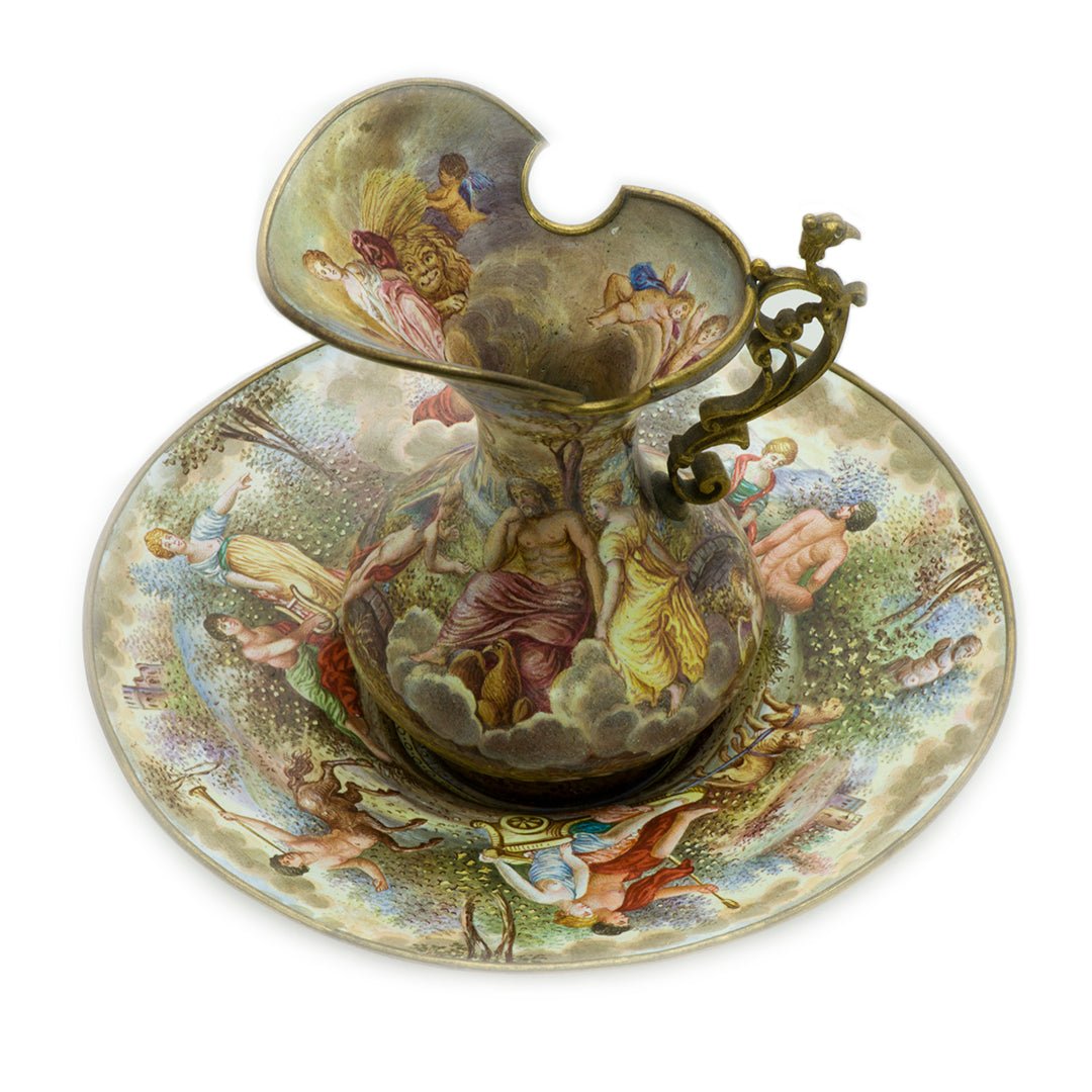 Antique Viennese Enamel Miniature Ewer & Base
