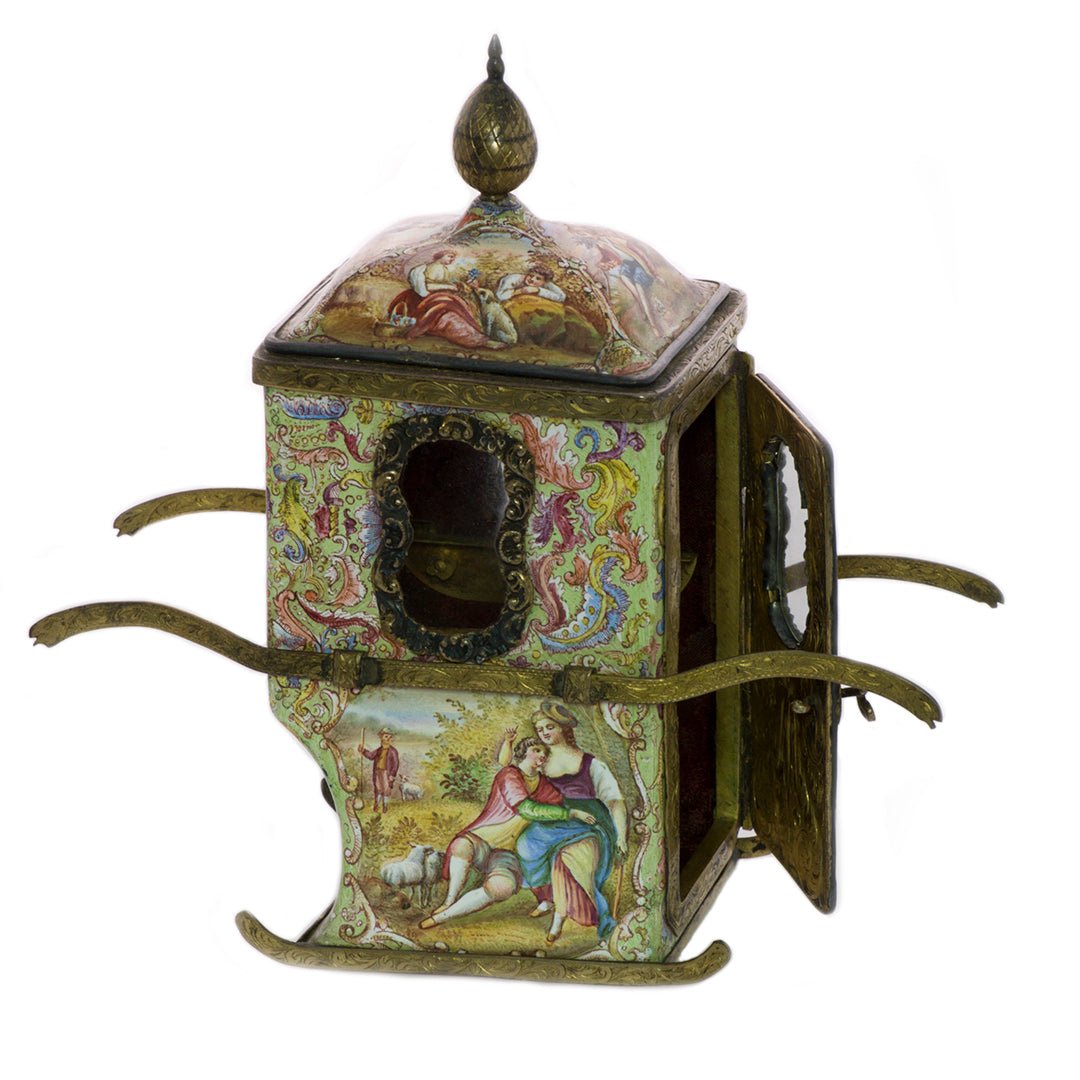 Antique Viennese Enamel Miniature Sedan Chair
