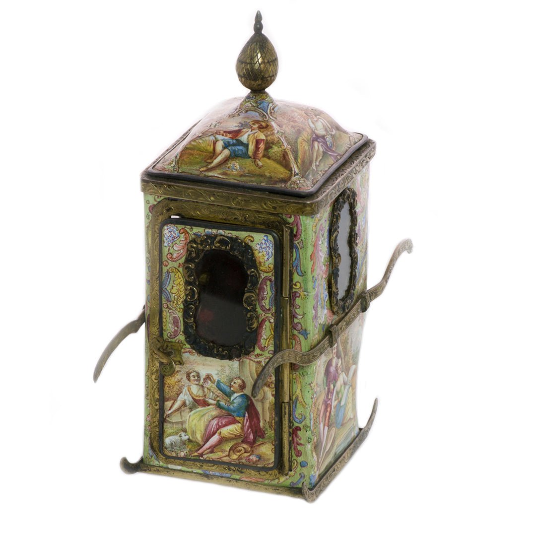 Antique Viennese Enamel Miniature Sedan Chair