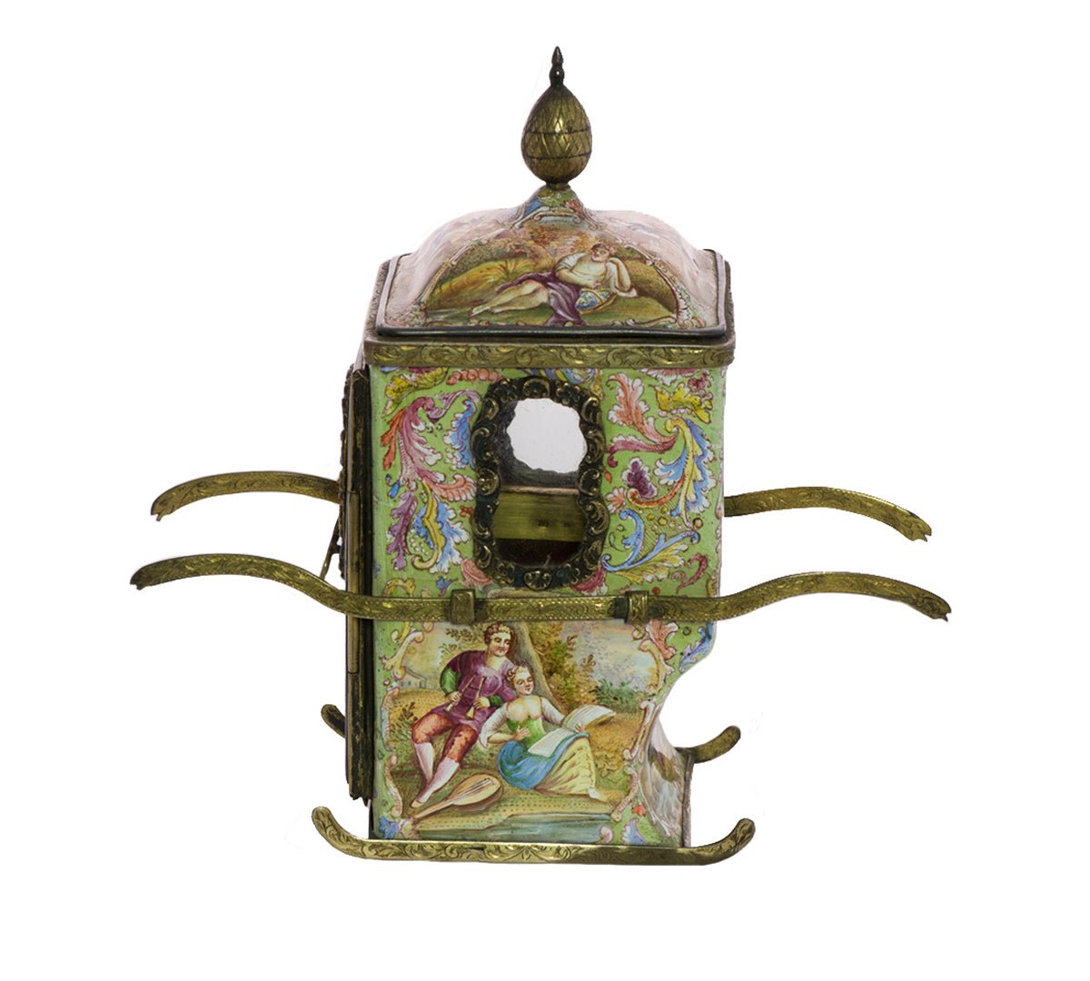 Antique Viennese Enamel Miniature Sedan Chair