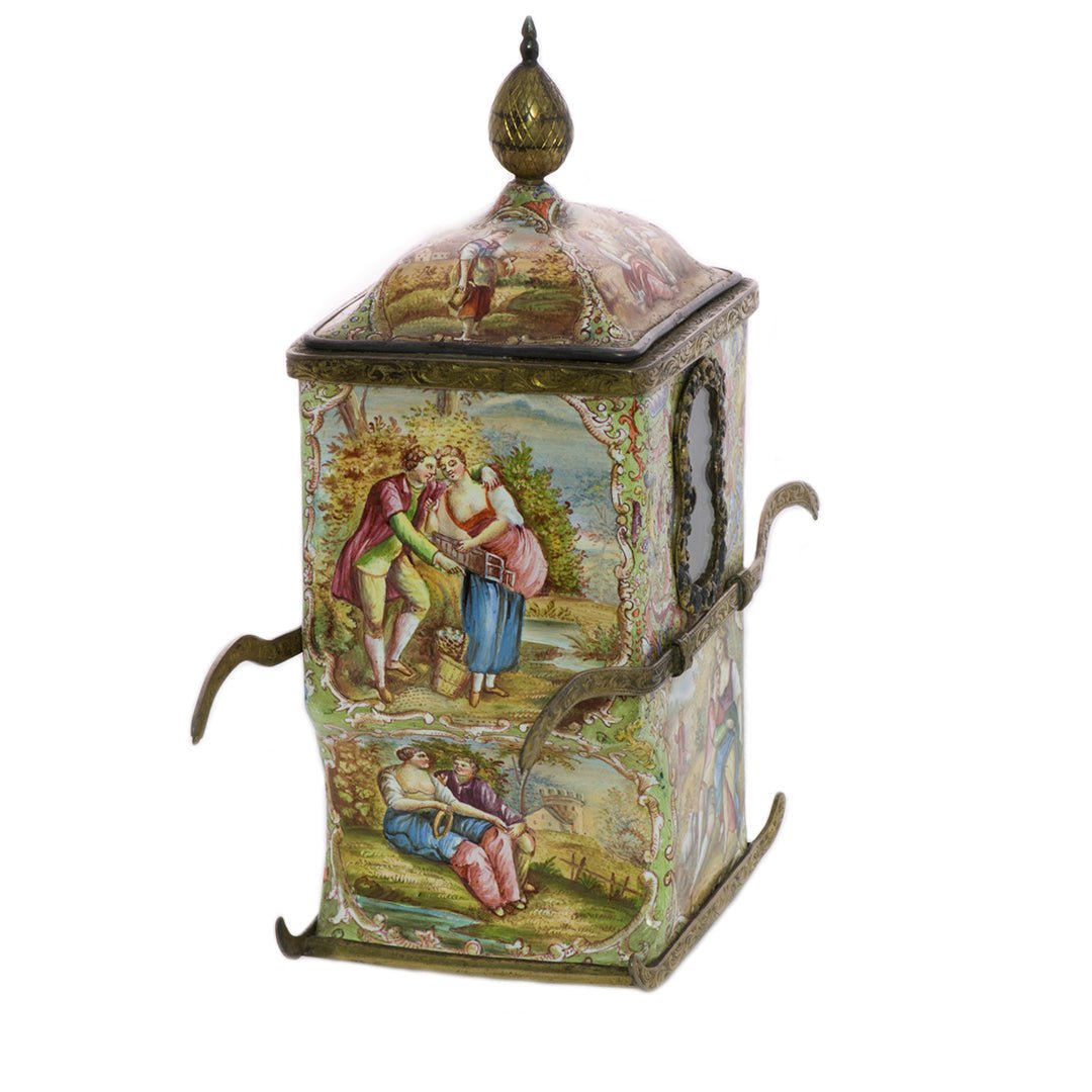 Antique Viennese Enamel Miniature Sedan Chair
