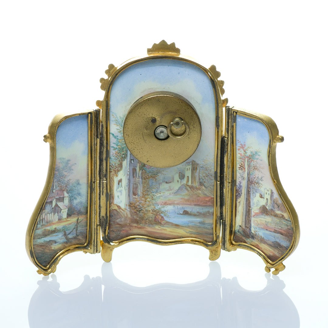 Antique Viennese Gilt Bronze Enamel Clock