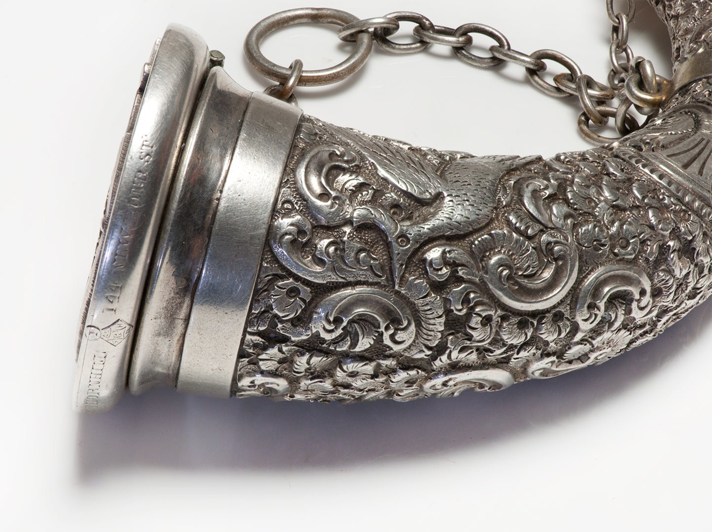 Antique Walter Thornhill Silver Horned Shaped Vinaigrette Perfume Bottle