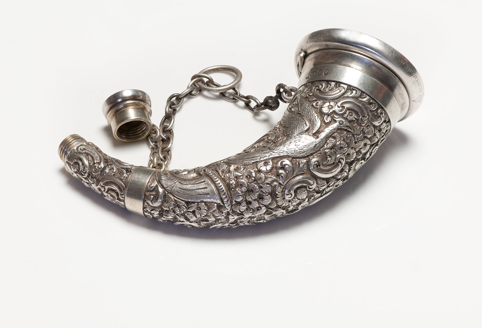 Antique Walter Thornhill Silver Horned Shaped Vinaigrette Perfume Bottle