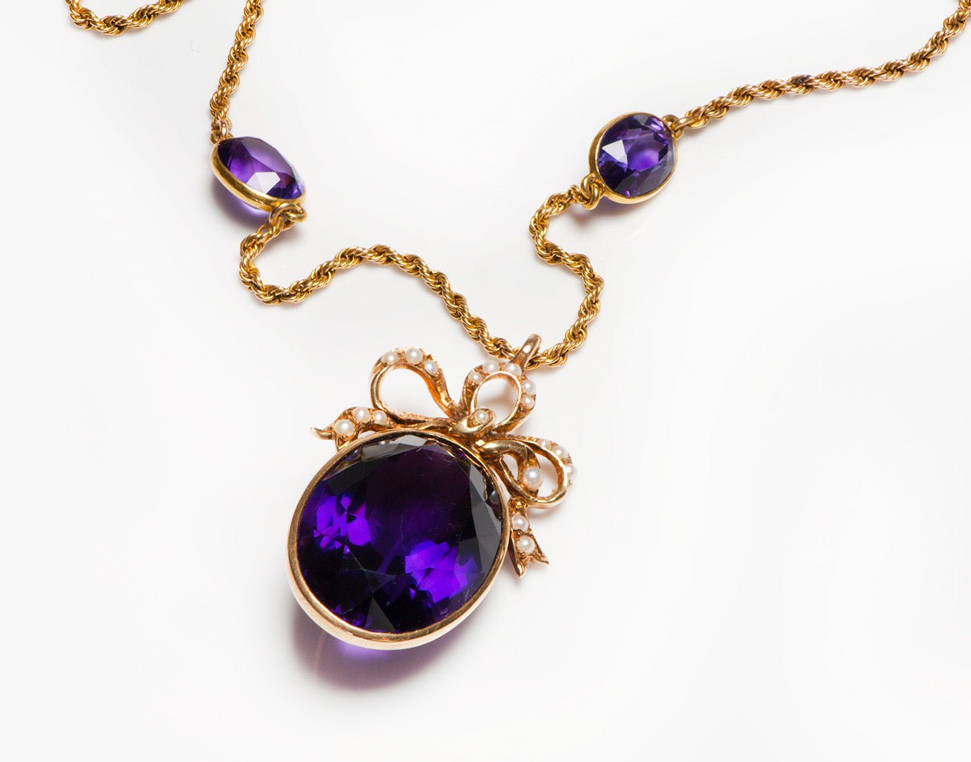 Antique Yellow Gold Amethyst Pearl Necklace