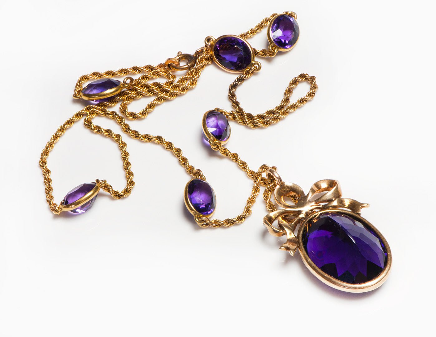 Antique Yellow Gold Amethyst Pearl Necklace