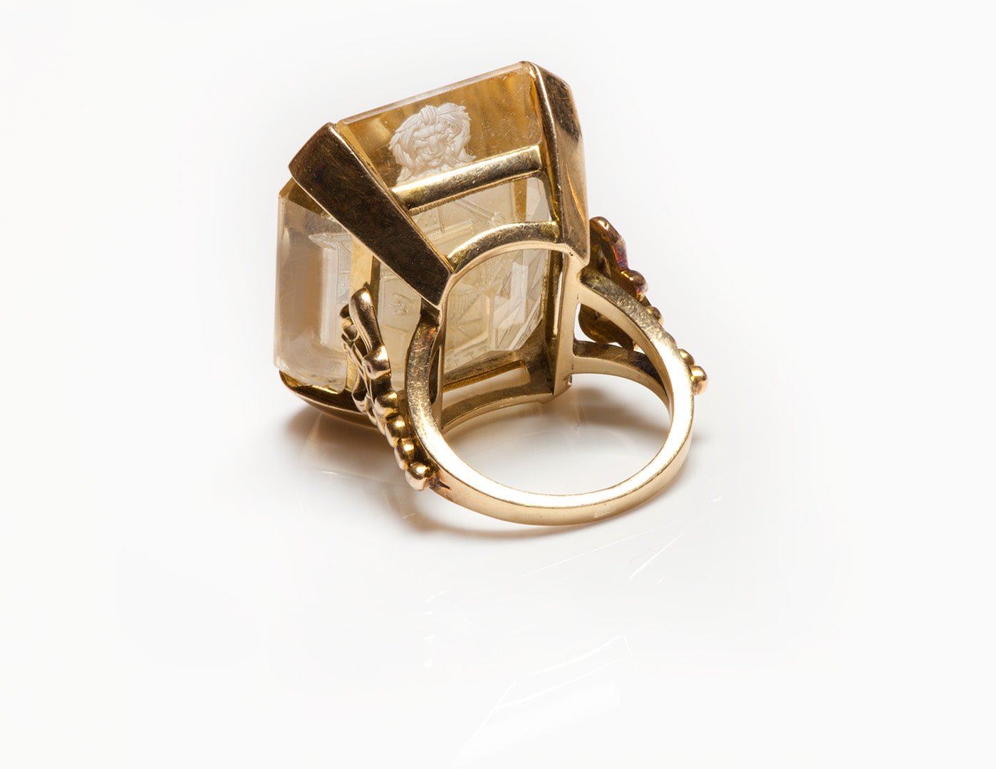 Antique Yellow Gold Citrine Crest Ring