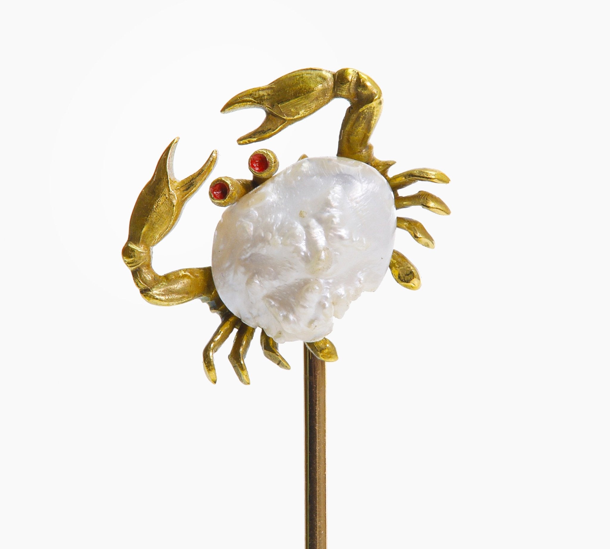 Antique Yellow Gold Freshwater Pearl Crab Stick Pin
