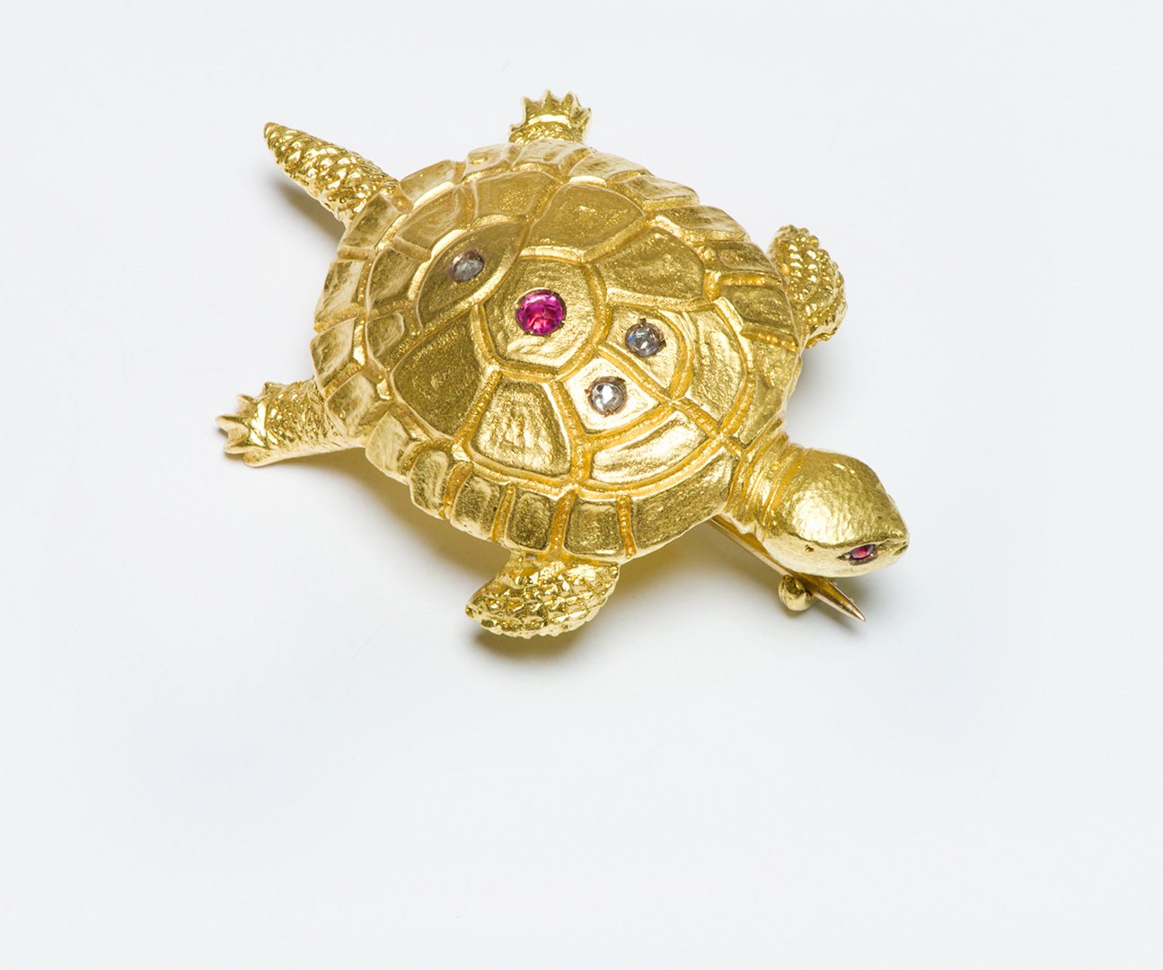 Antique Yellow Gold Ruby Diamond Turtle Brooch