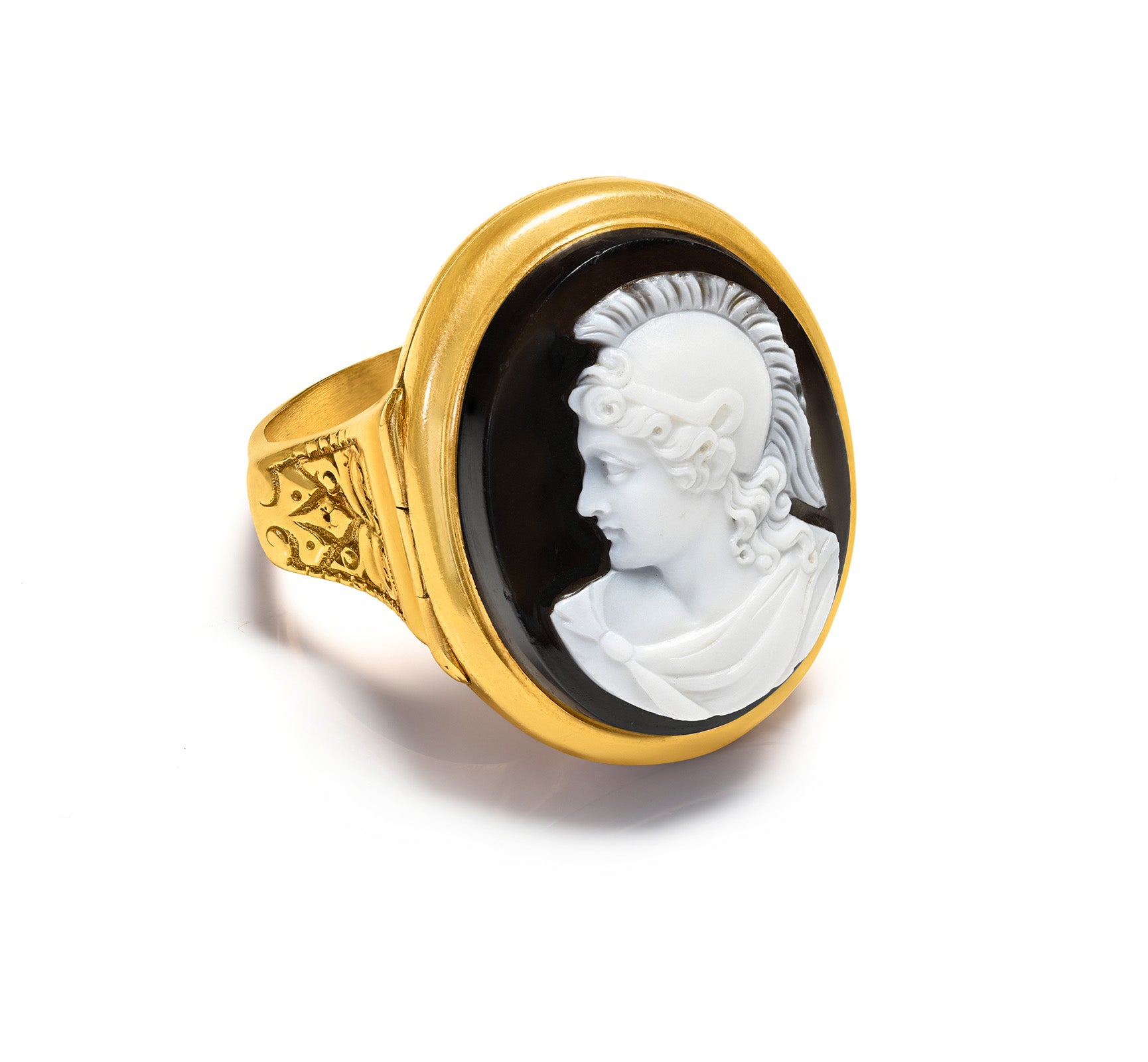 Antique Roman Soldier Cameo Gold Men's Locket Ring