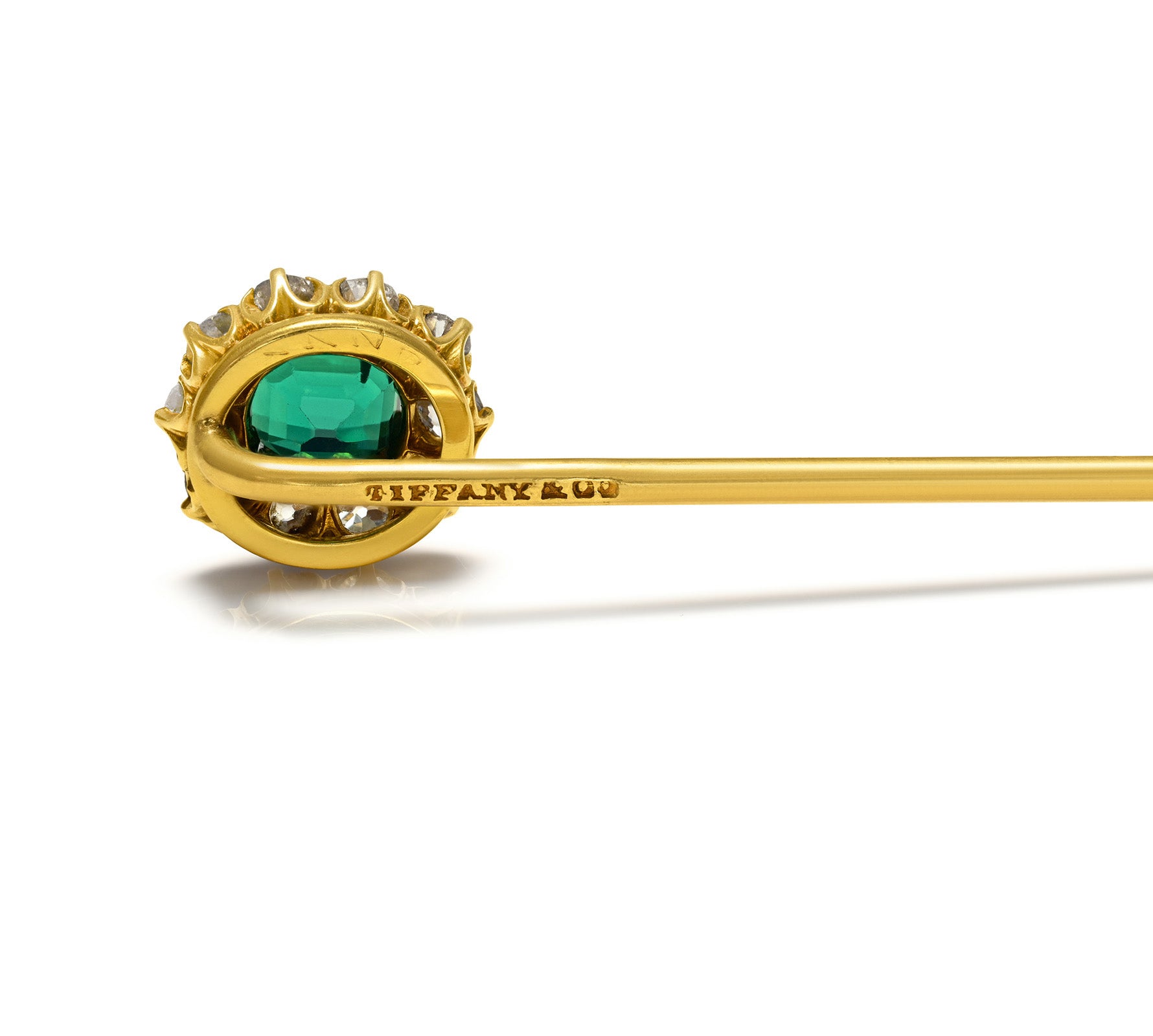 Antique Tiffany & Co. Emerald and Diamond Cluster Stick Pin