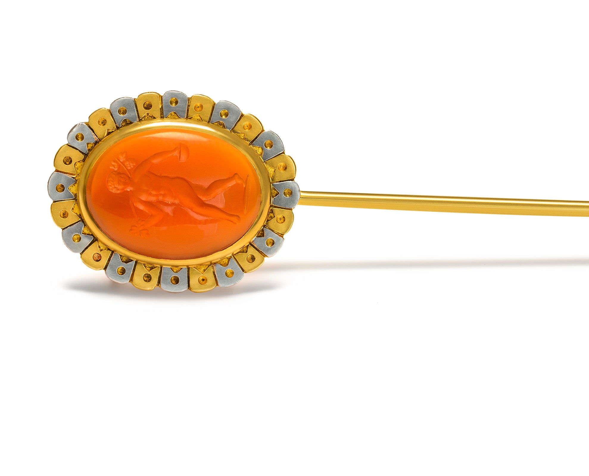 Antique Carnelian Intaglio Gold Stick Pin, Two-Tone Design