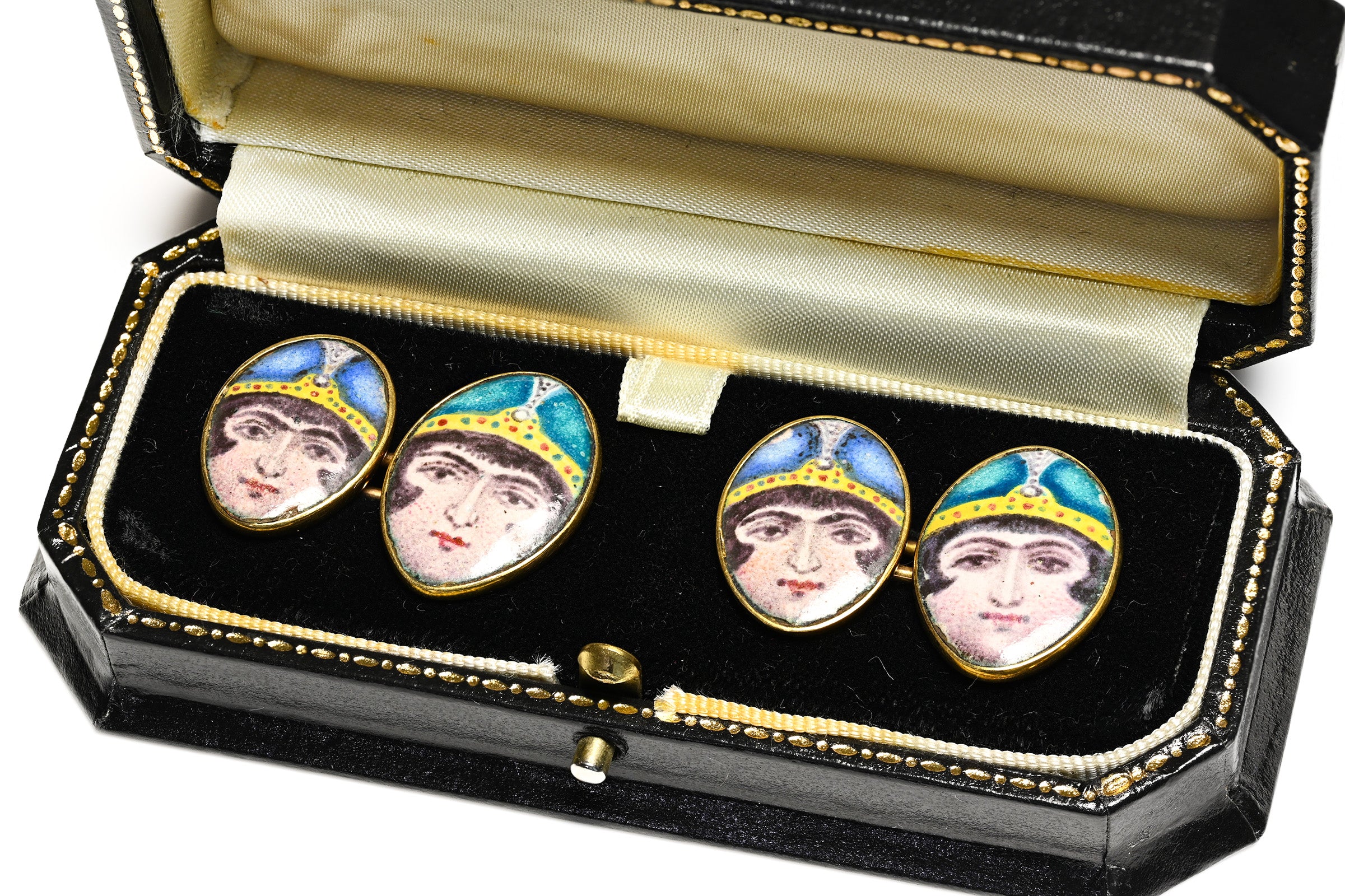 Victorian Gold Enamel Portrait Cufflinks