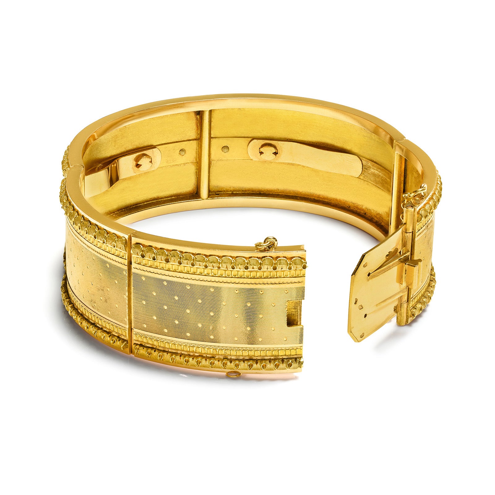 Antique French 18K Gold Wide Bangle Bracelet with Pearl