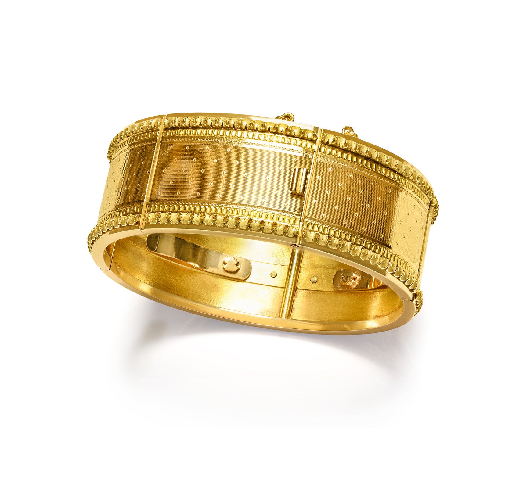 Antique French 18K Gold Wide Bangle Bracelet with Pearls Victorian Era