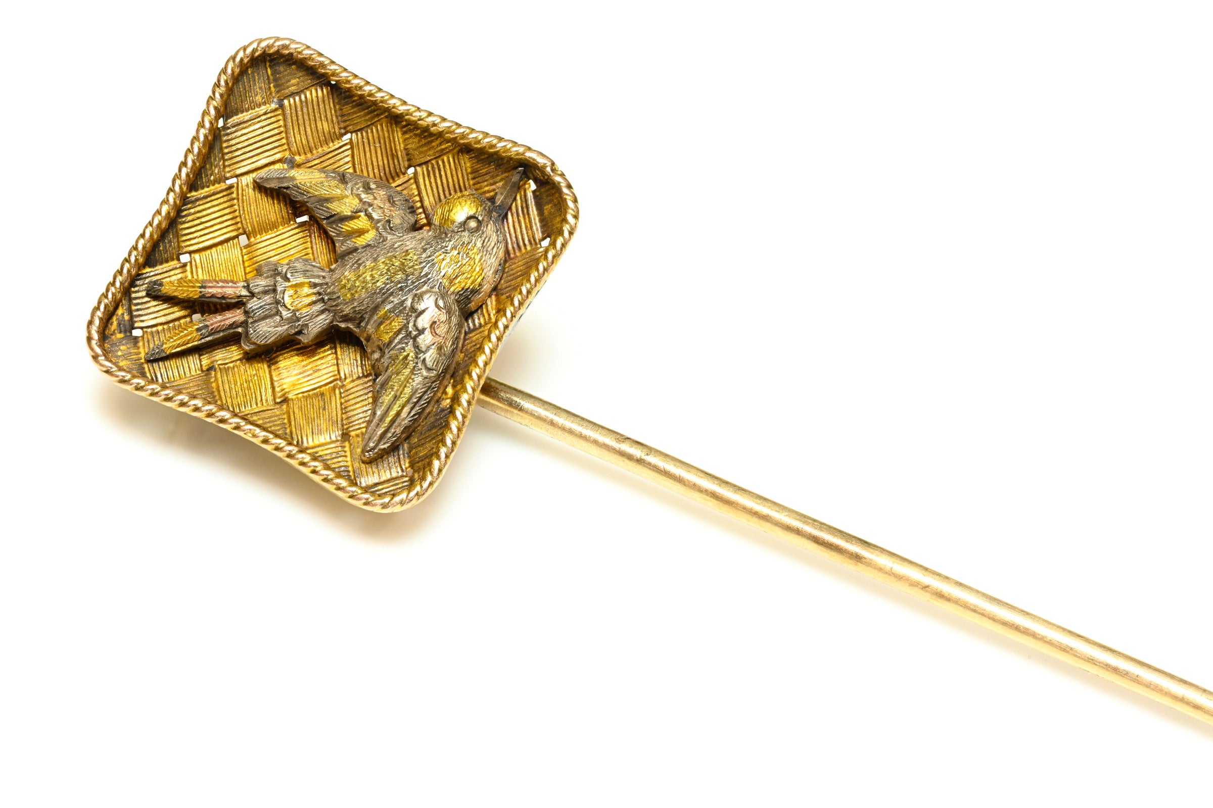 Antique Victorian Two-Tone Gold Bird Basket Stick Pin