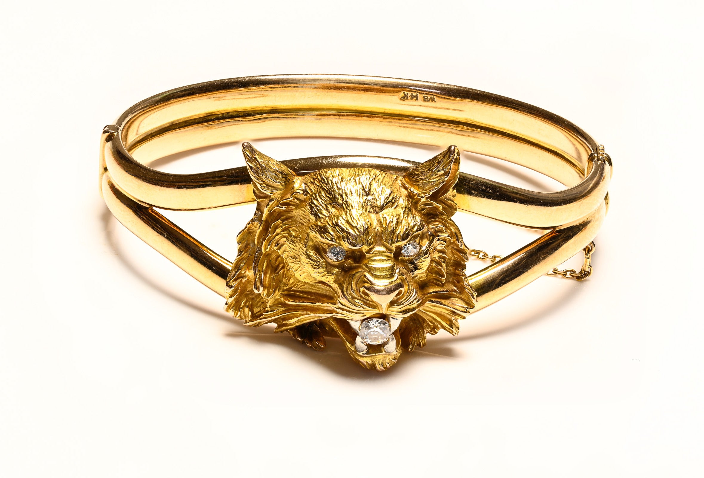 Antique Yellow Gold Diamond Cat Bangle Bracelet Victorian
