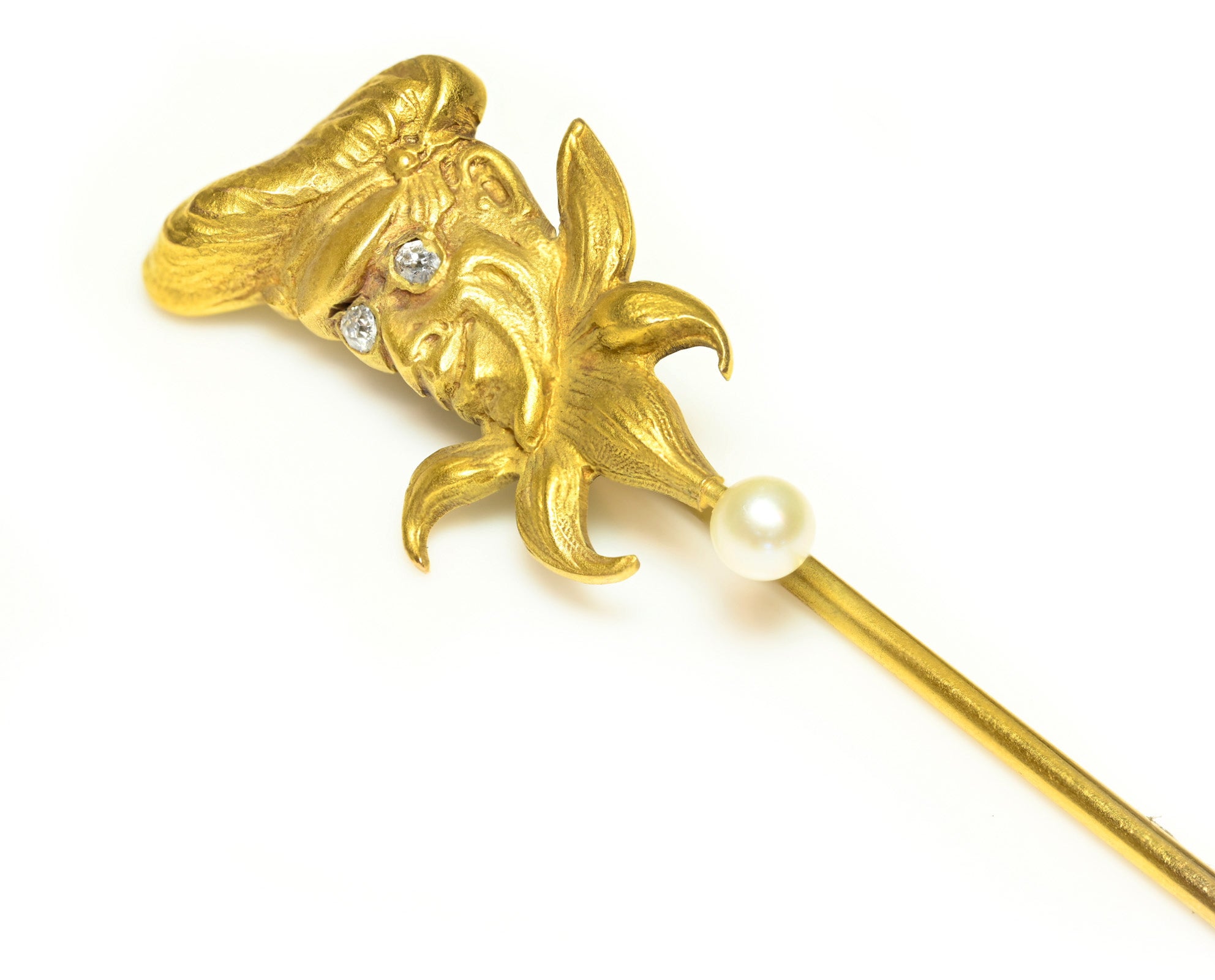 Victorian Diamond Gold Pearl Jester Joker Stick Pin