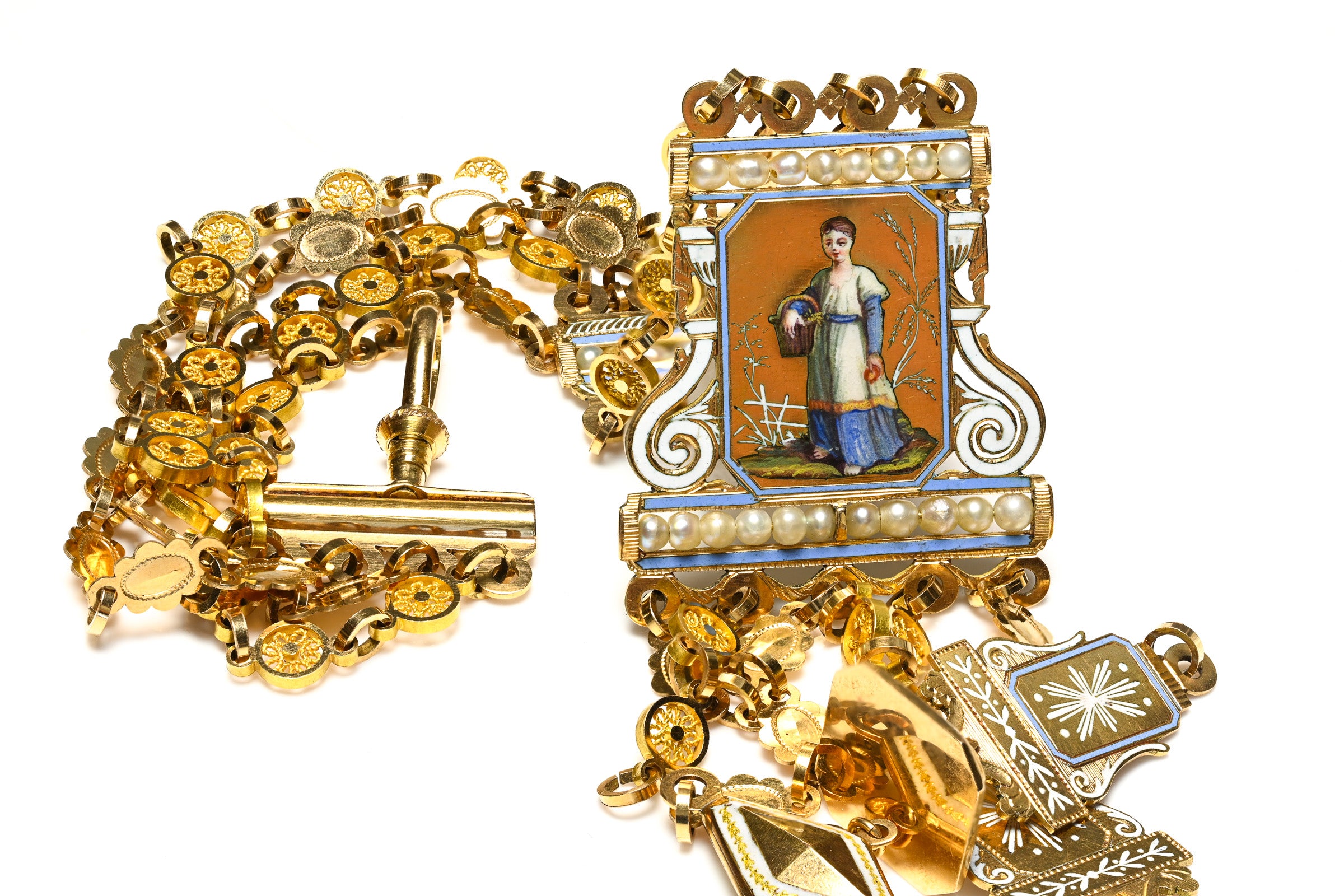 Antique 18K Gold Chatelaine Enamel Painting Napoleonic Era c.1810