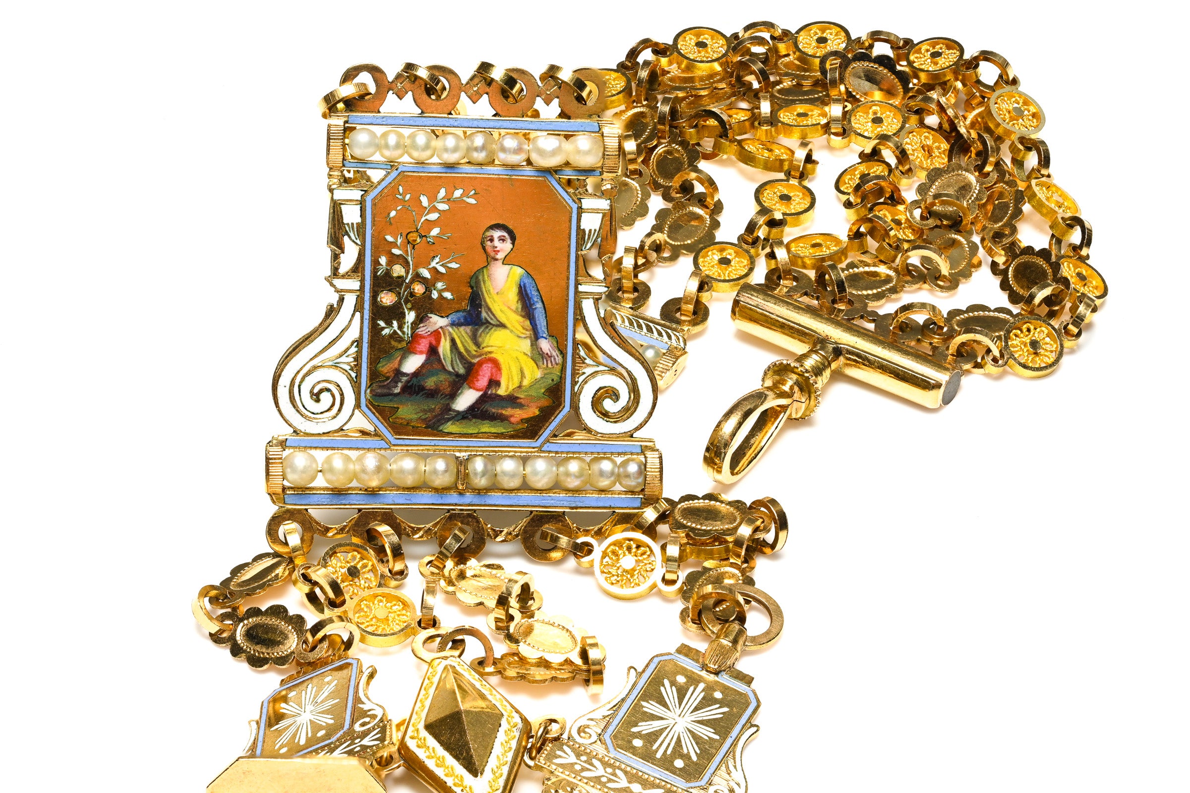 Antique 18K Gold Chatelaine Enamel Painting, Napoleonic Era c.1810 Museum