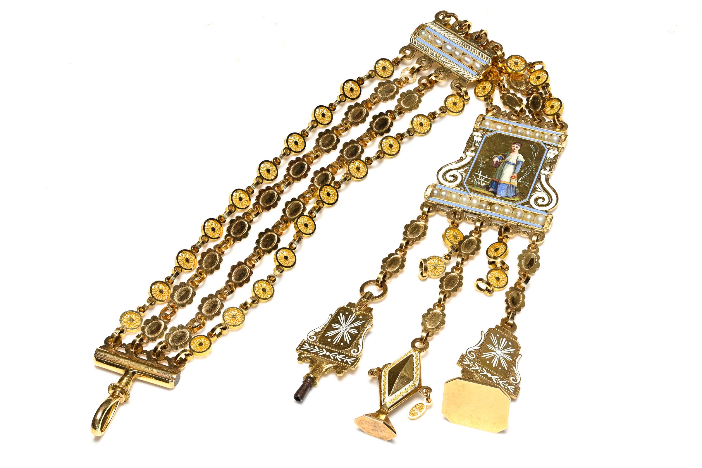 Antique 18K Gold Chatelaine Enamel Painting Napoleonic Era c.1810