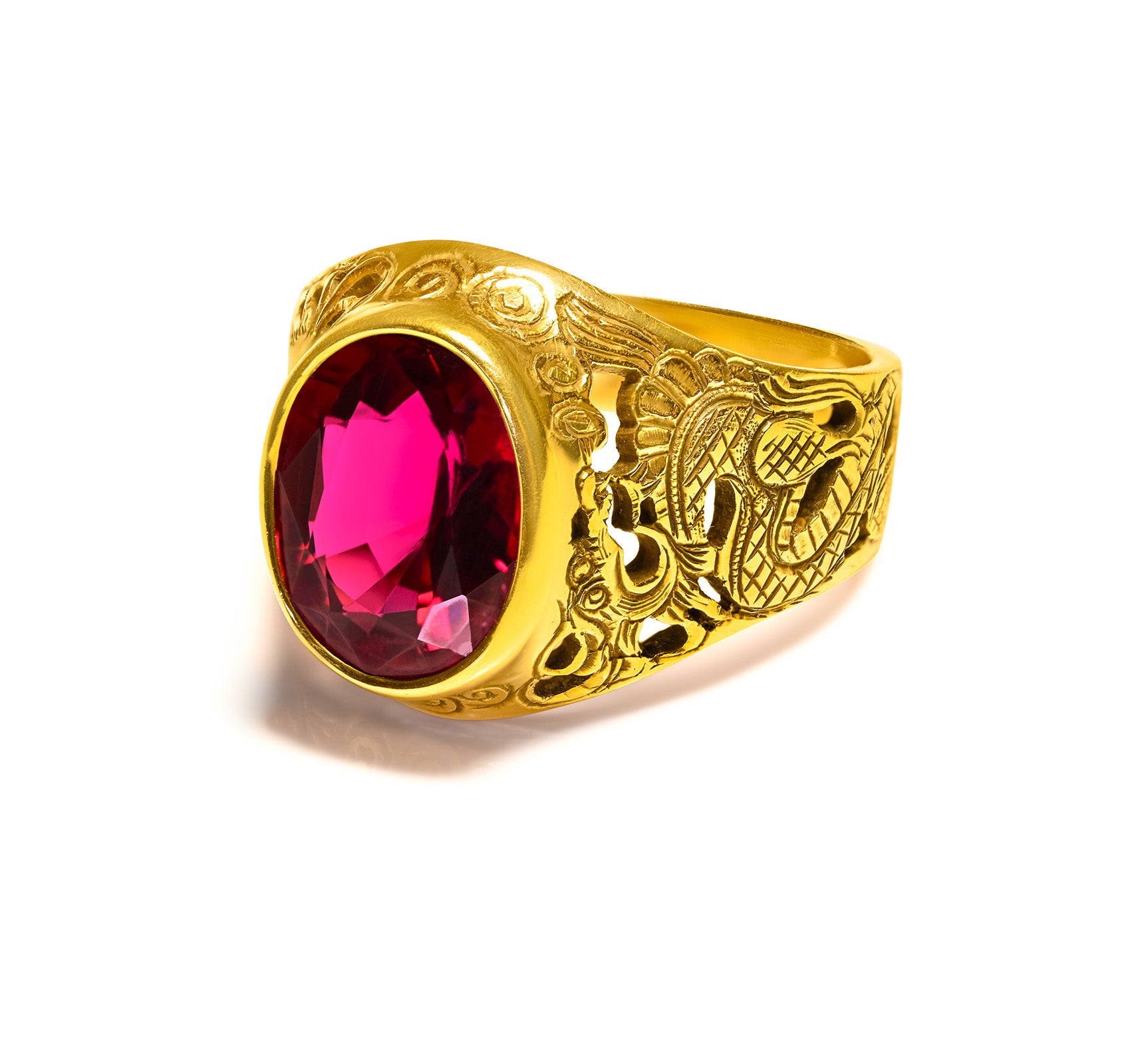 Antique Tourmaline Men's Gold Ring Dragon Motif 18K
