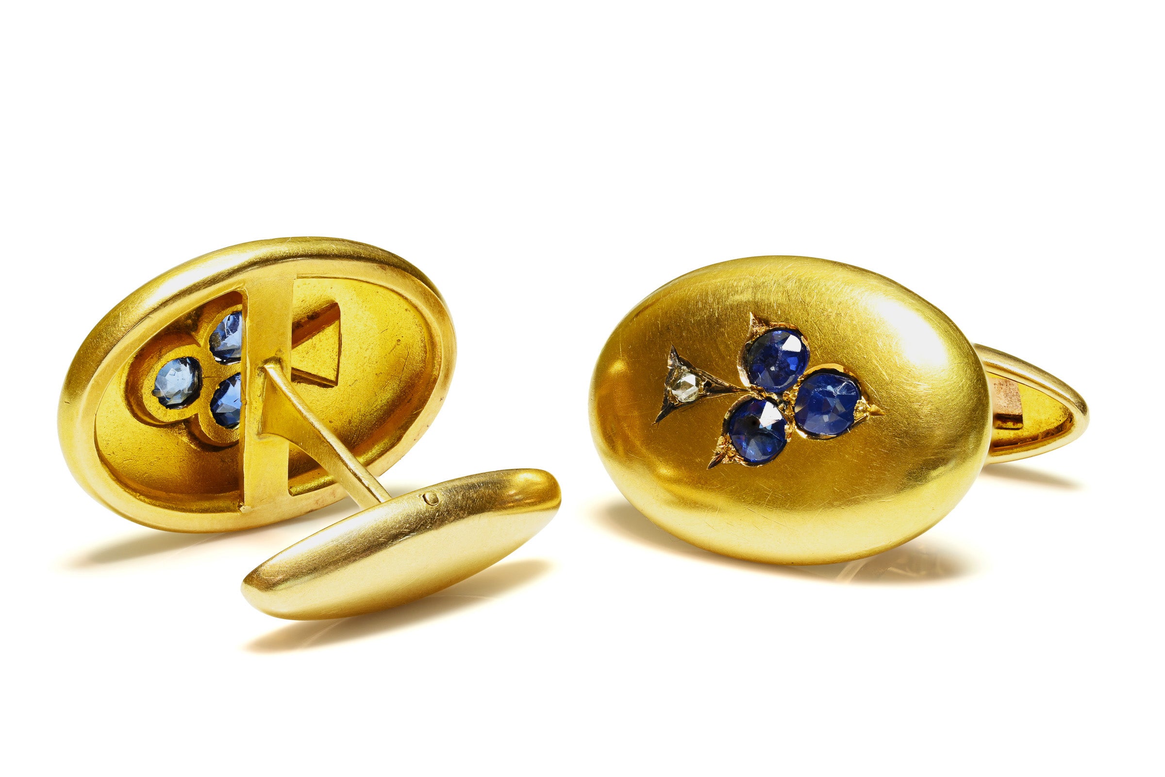 Antique 18K Gold Sapphire & Diamond Oval Cufflinks