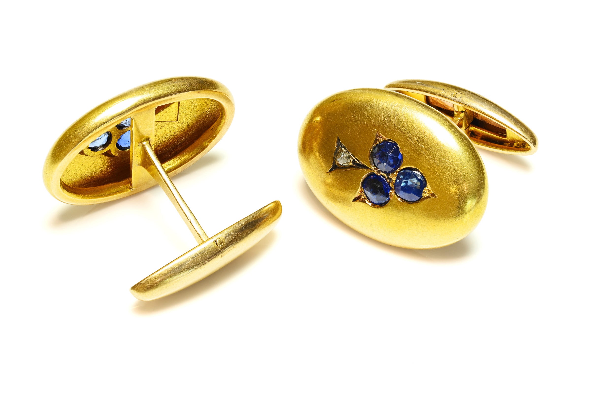 Antique 18K Gold Sapphire & Diamond Oval Cufflinks