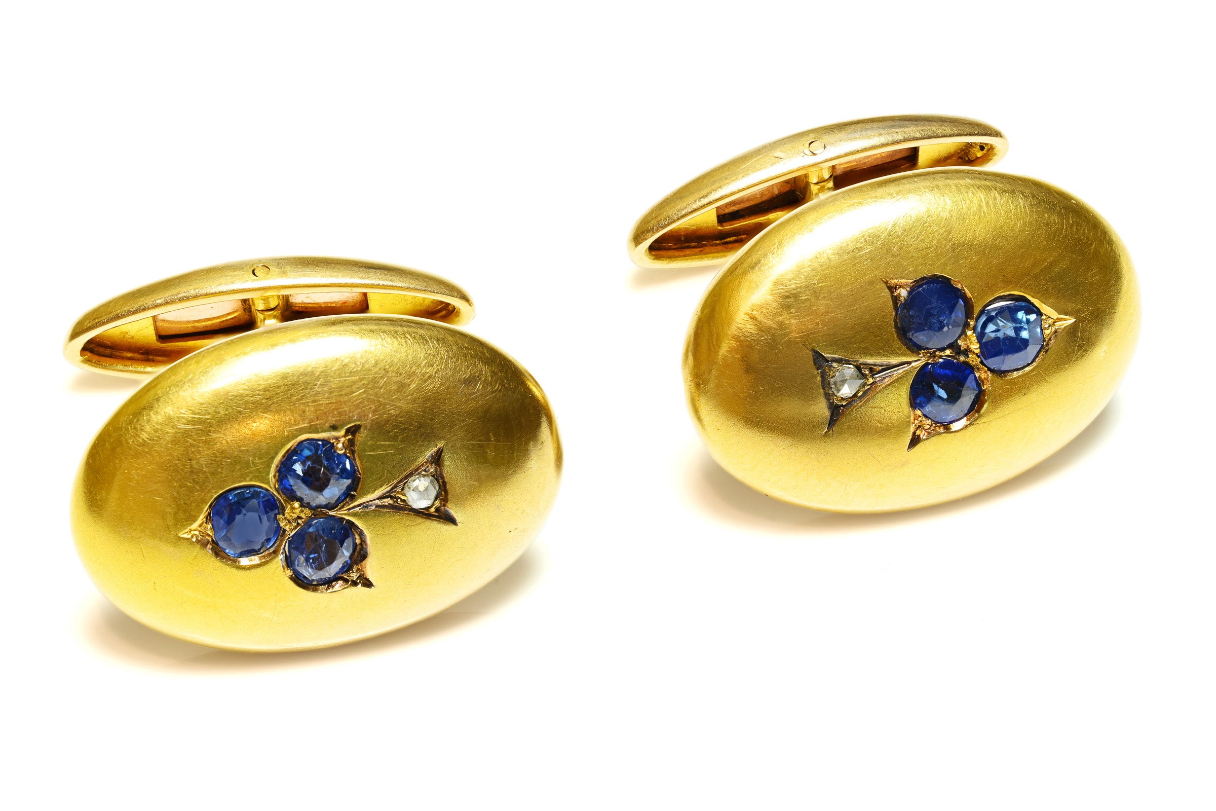 Antique 18K Gold Sapphire & Diamond Oval Cufflinks