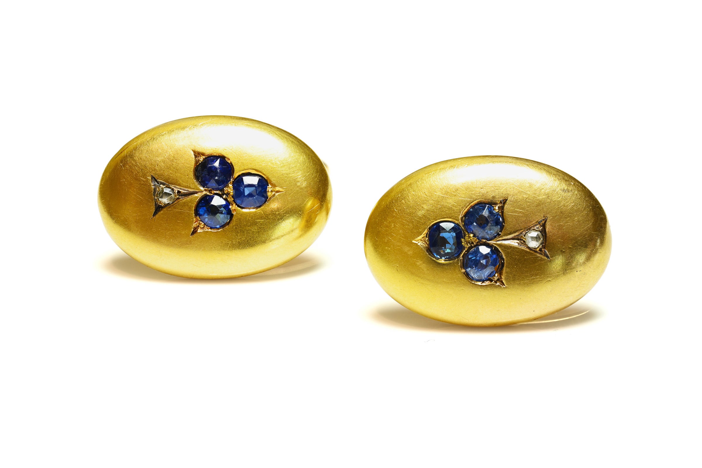 Antique 18K Gold Sapphire & Diamond Oval Cufflinks