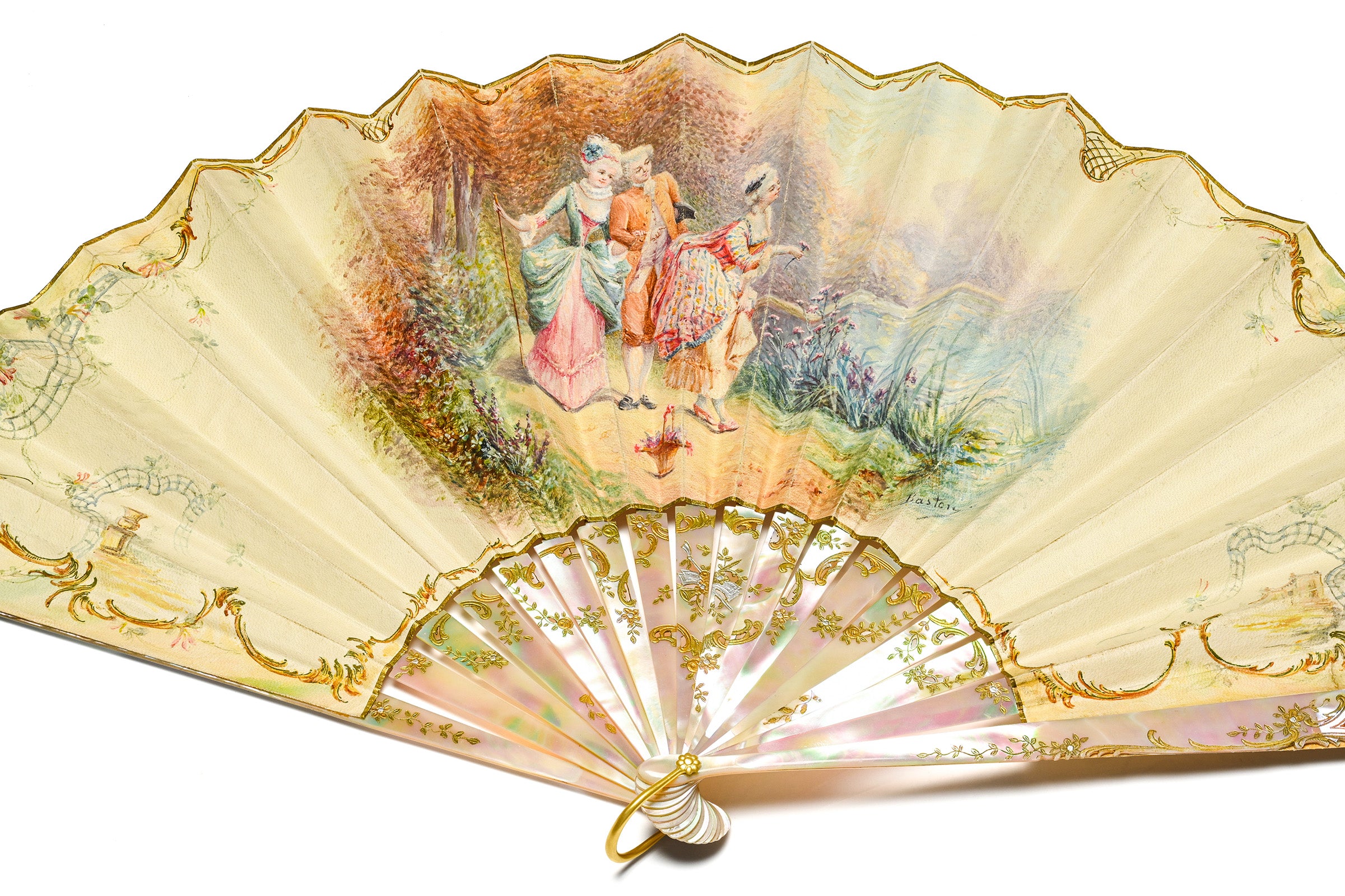 Antique Tiffany Co Gold & Mother-of-Pearl Hand Fan