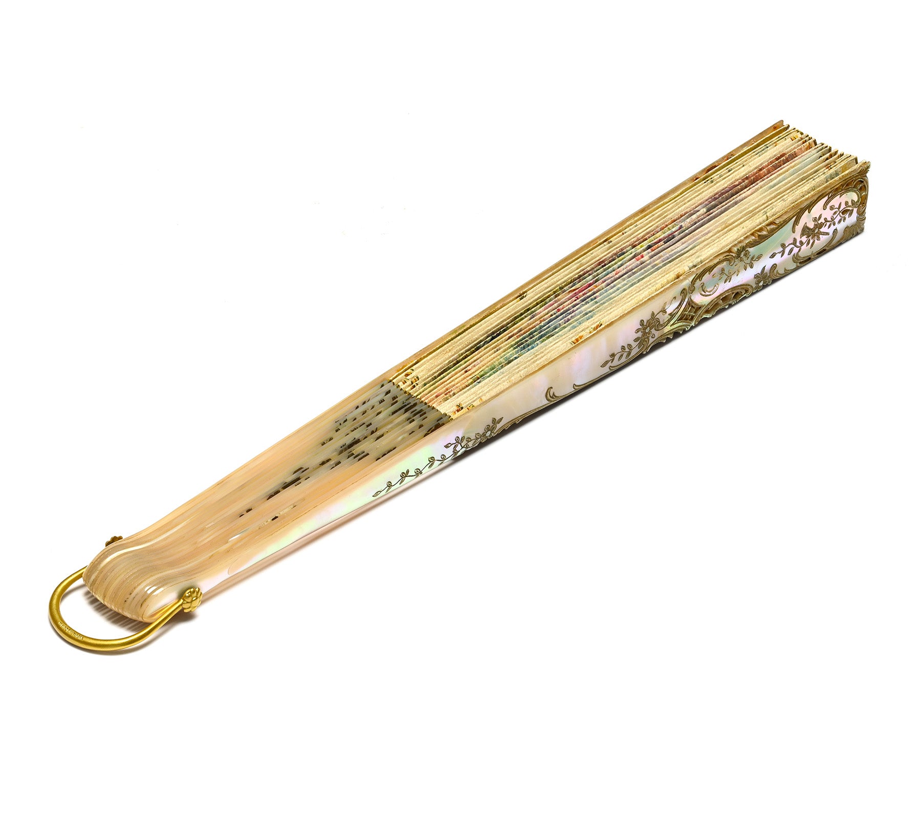 Antique Tiffany Co. yellow Gold Mother-of-Pearl Hand Fan