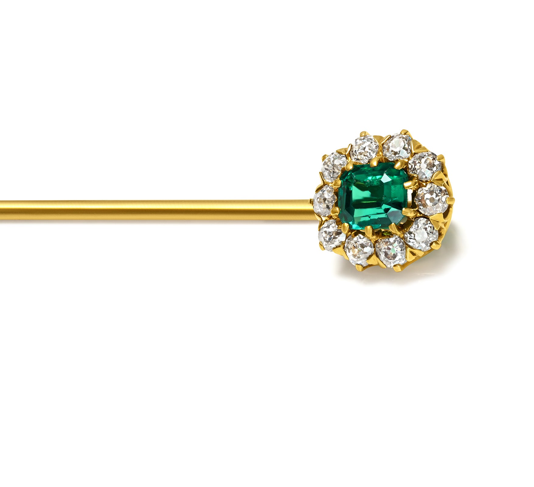 Antique Tiffany & Co. Emerald and Diamond Cluster Stick Pin