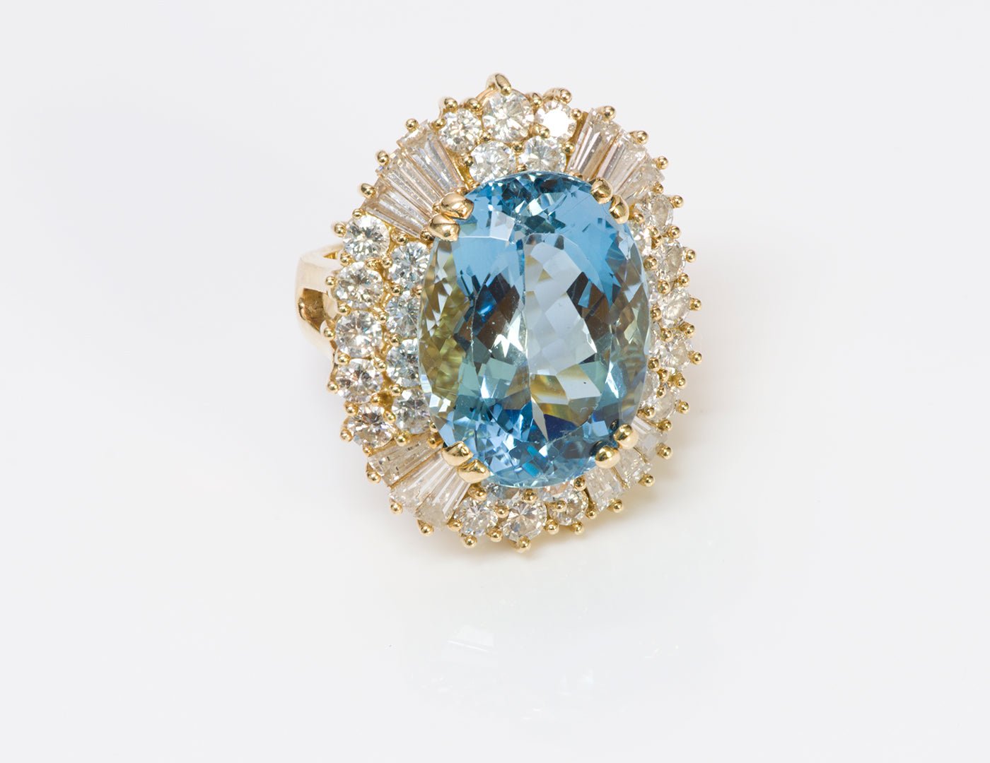 Aquamarine Brilliant & Baguette Diamond Gold Ring