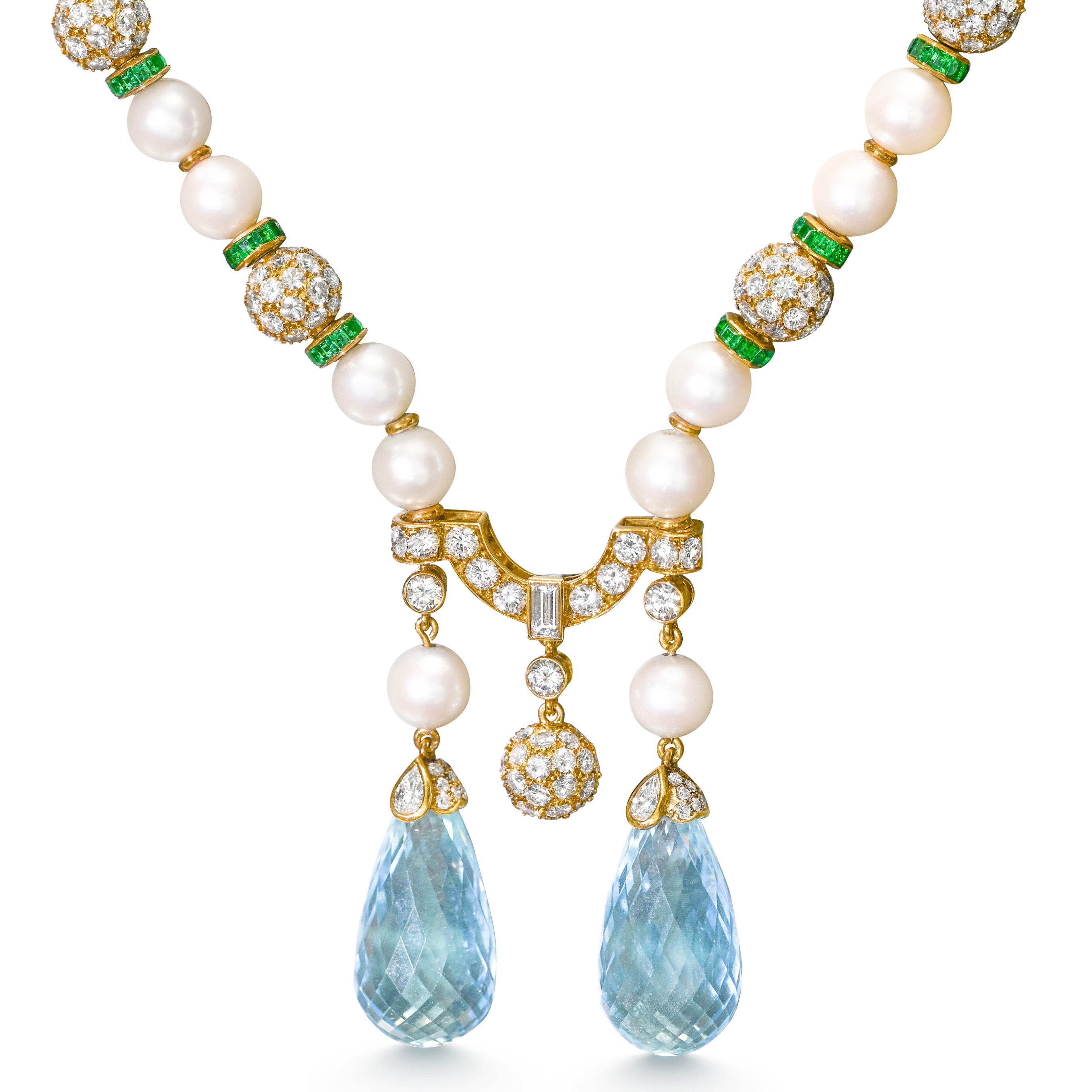 Emerald Diamond Pearl Necklace Aquamarine Briolettes
