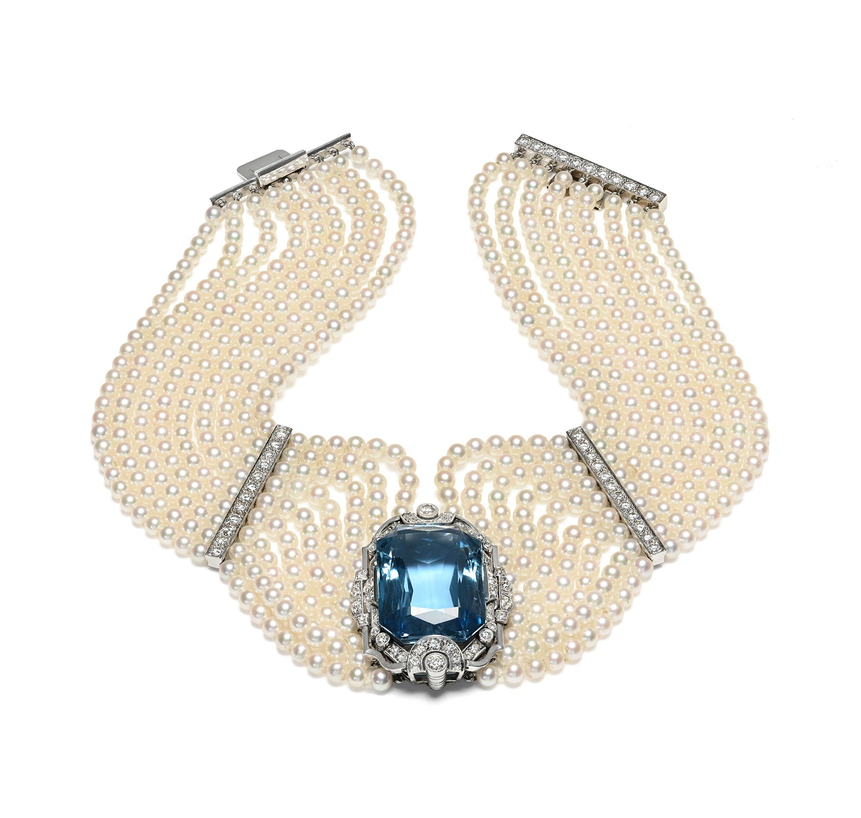 Choker Necklace Aquamarine Diamond Art Deco