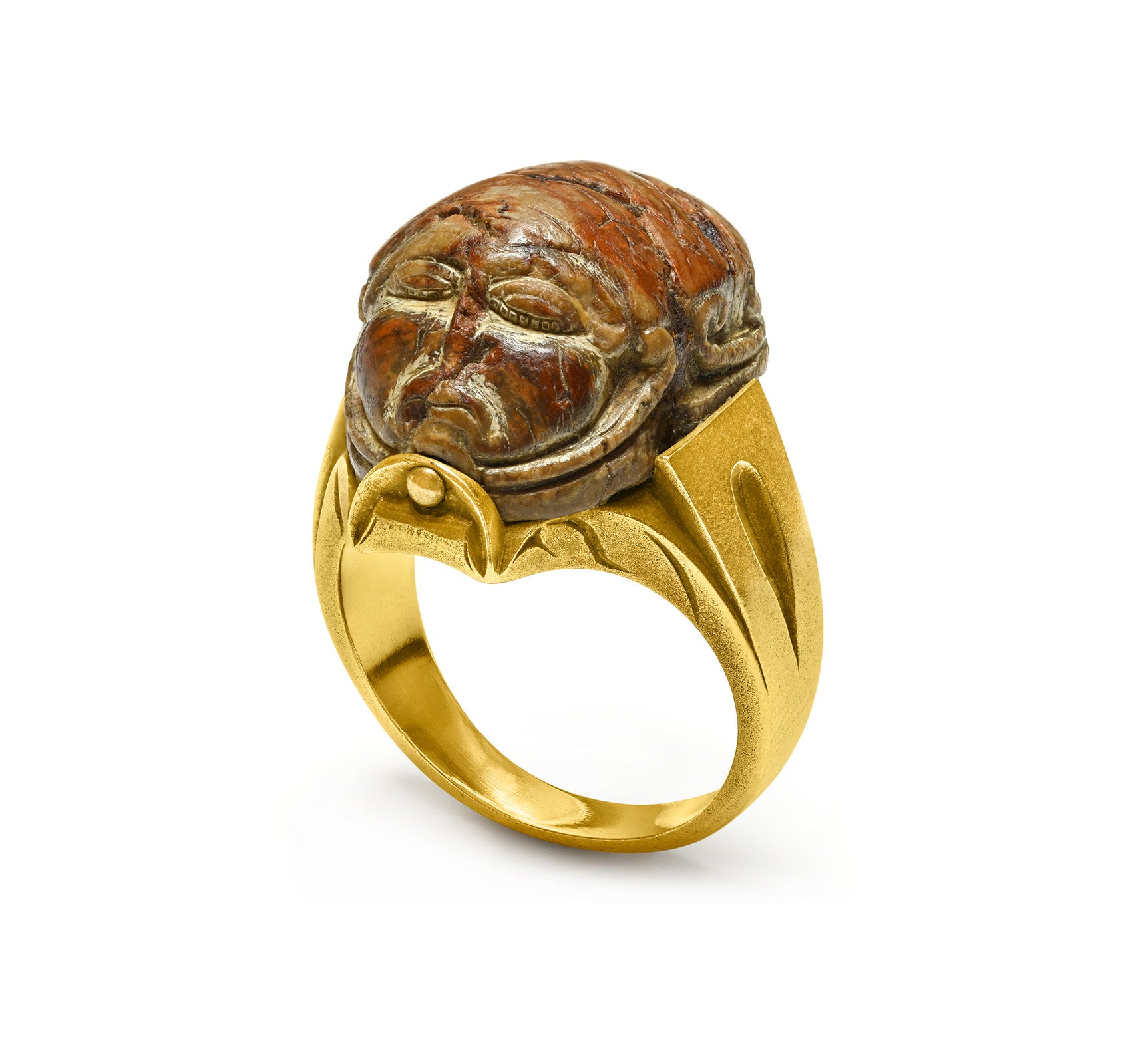 Ancient Human Scarab Archaeological Revival Gold Ring