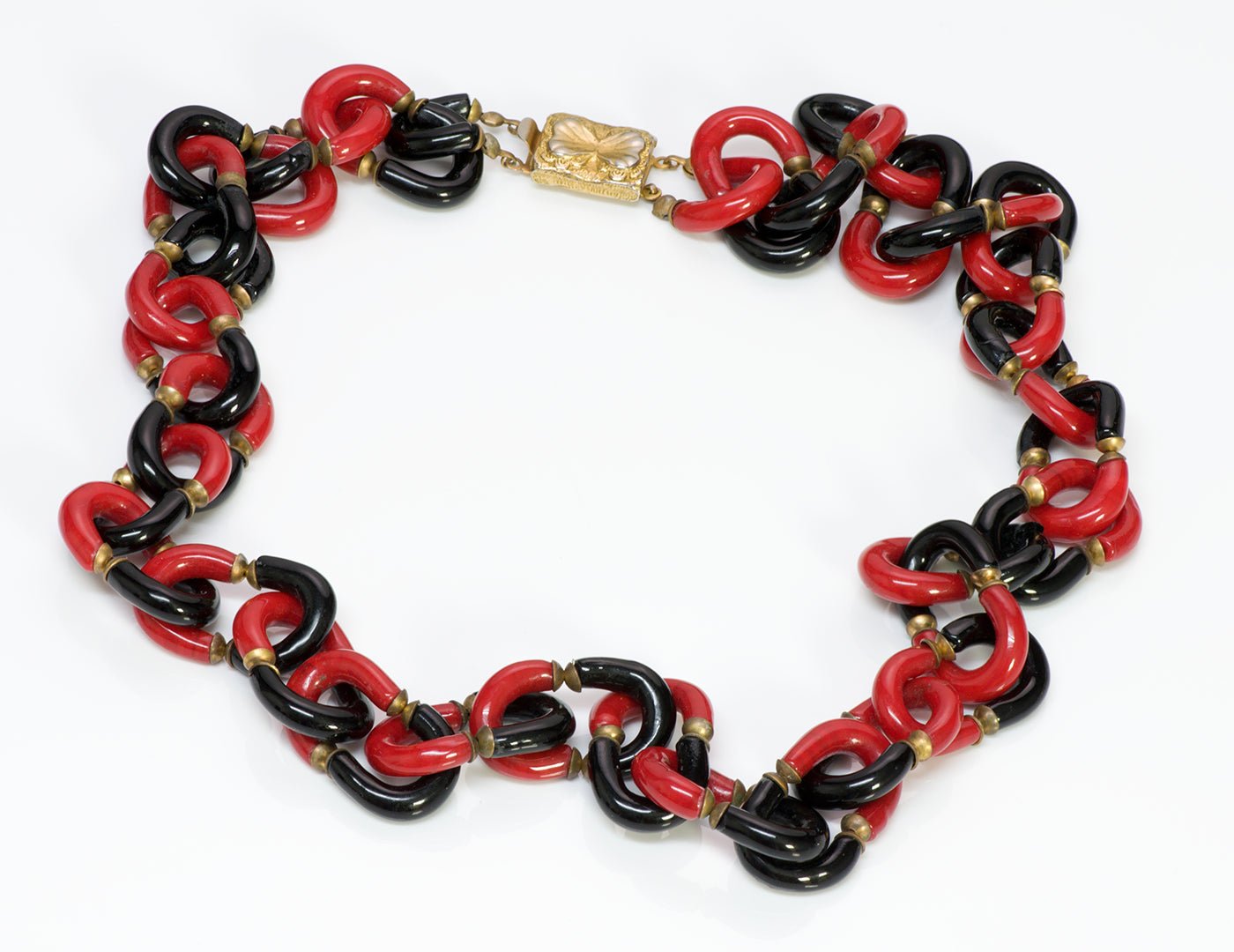 Archimede Seguso Chanel 1960’s Black Red Glass Chain Link Necklace