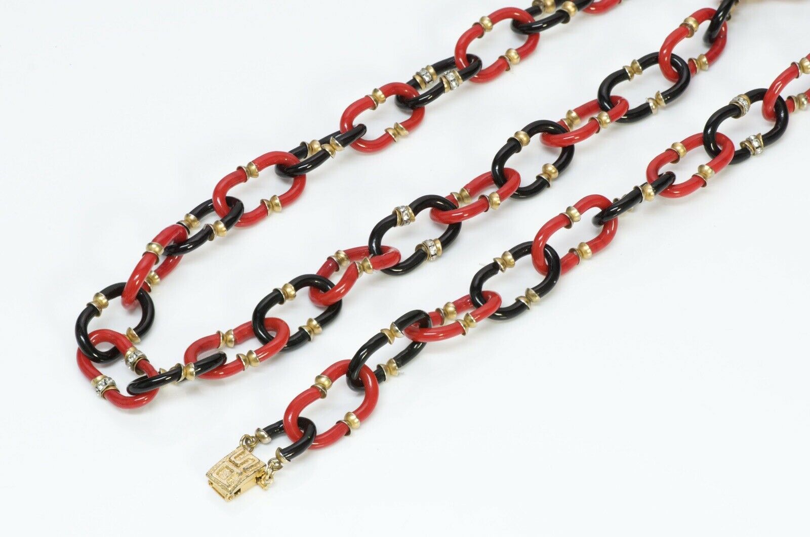 Archimede Seguso CHANEL Red Black Glass Long Chain Link Necklace