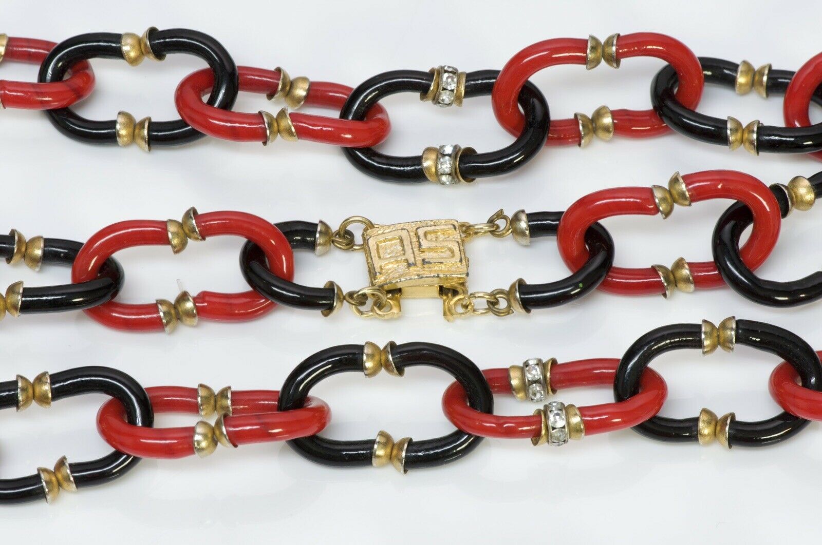 Archimede Seguso CHANEL Red Black Glass Long Chain Link Necklace