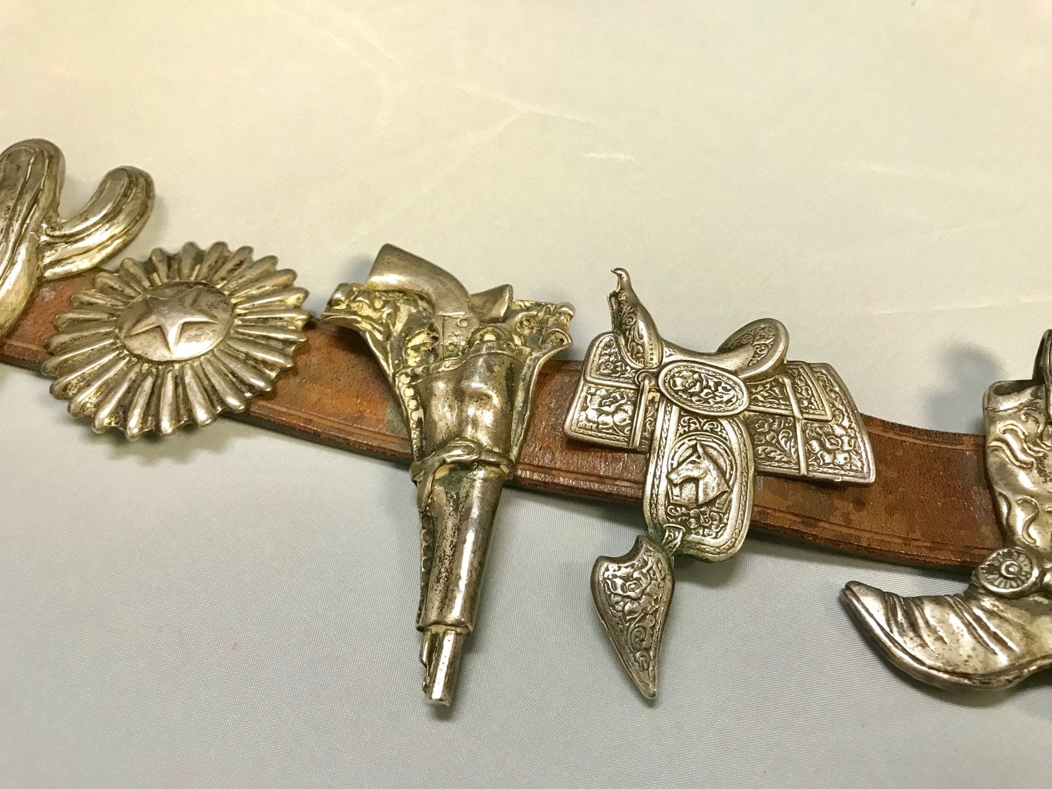 Arnold Goldstein Sterling Silver Concho Brown Belt