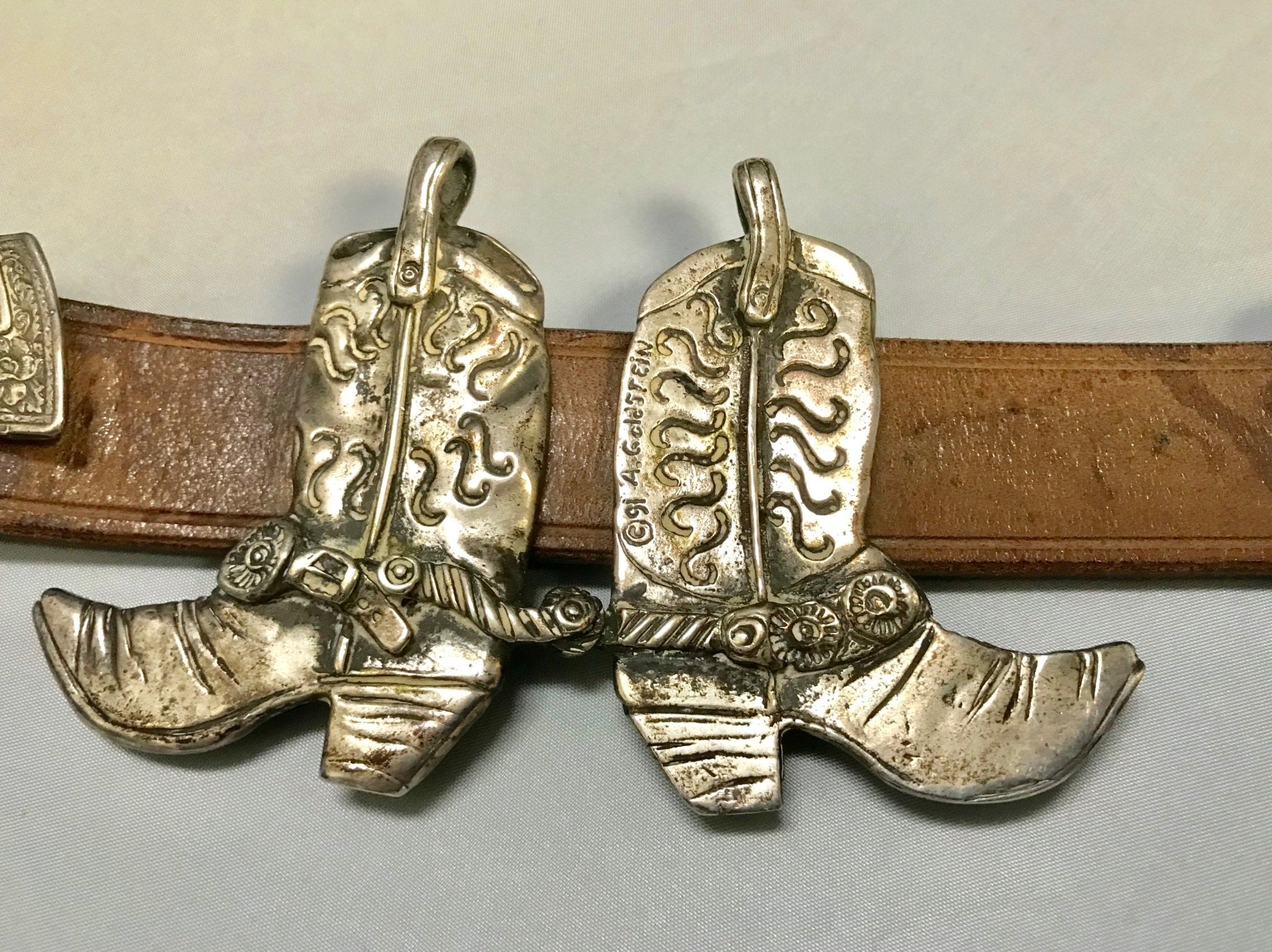 Arnold Goldstein Sterling Silver Concho Brown Belt