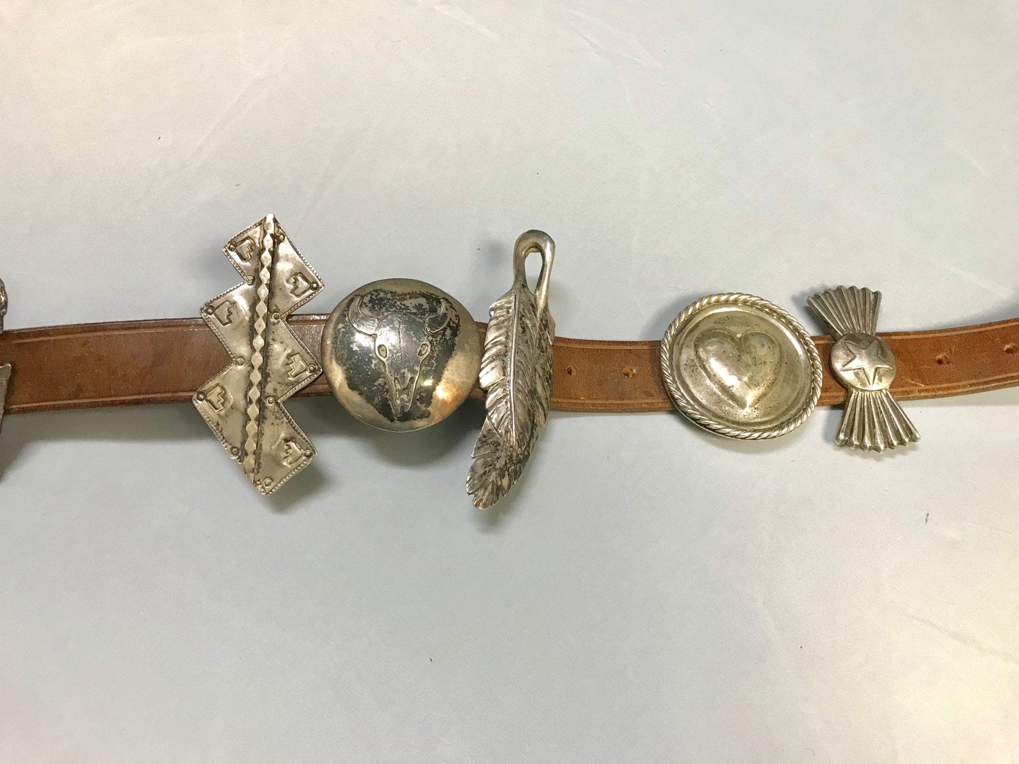 Arnold Goldstein Sterling Silver Concho Brown Belt