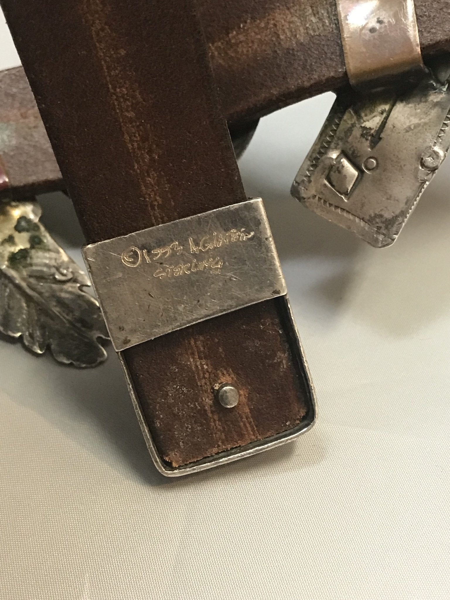 Arnold Goldstein Sterling Silver Concho Brown Belt